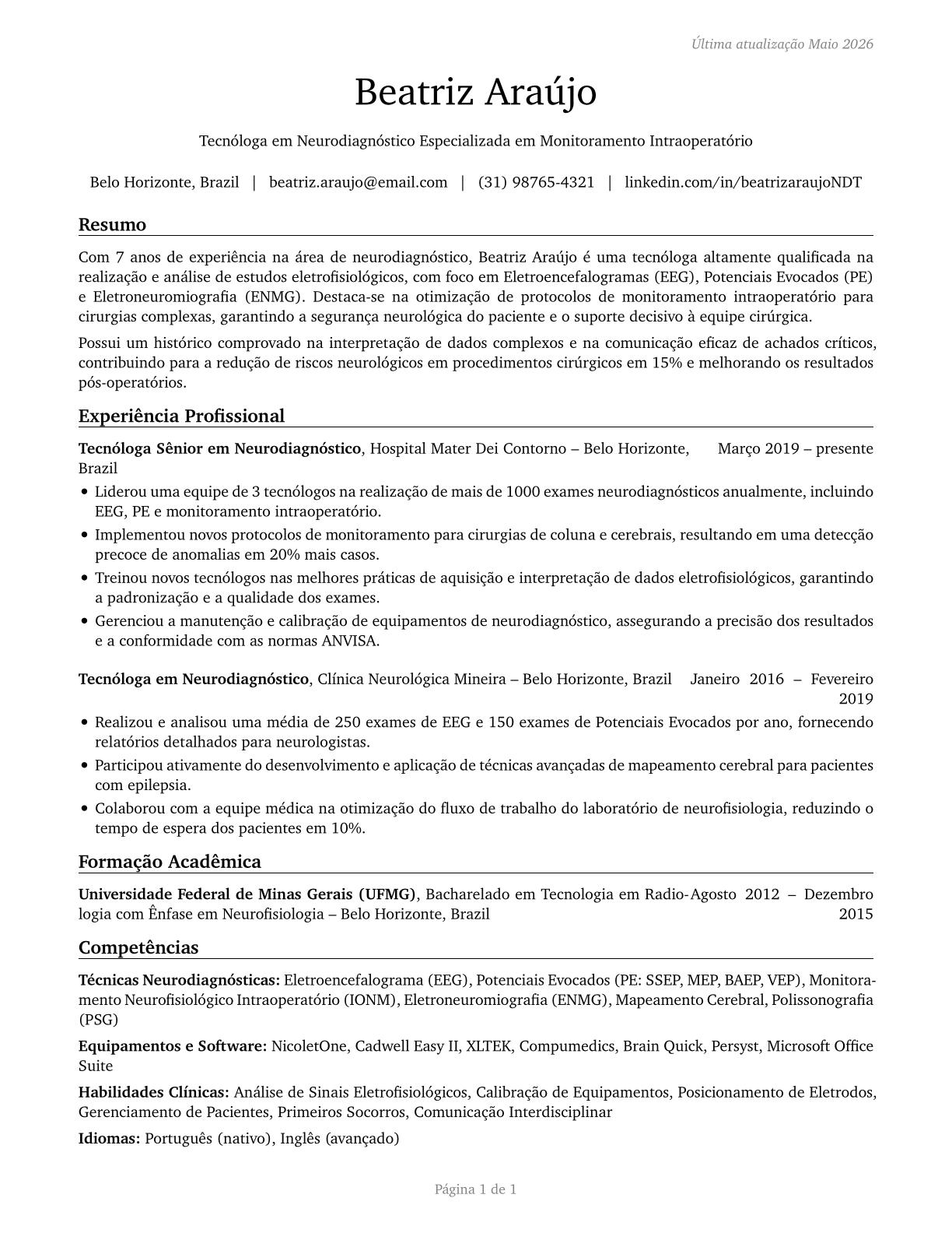 Neurodiagnostic Technologists CV in Portuguese — page 1