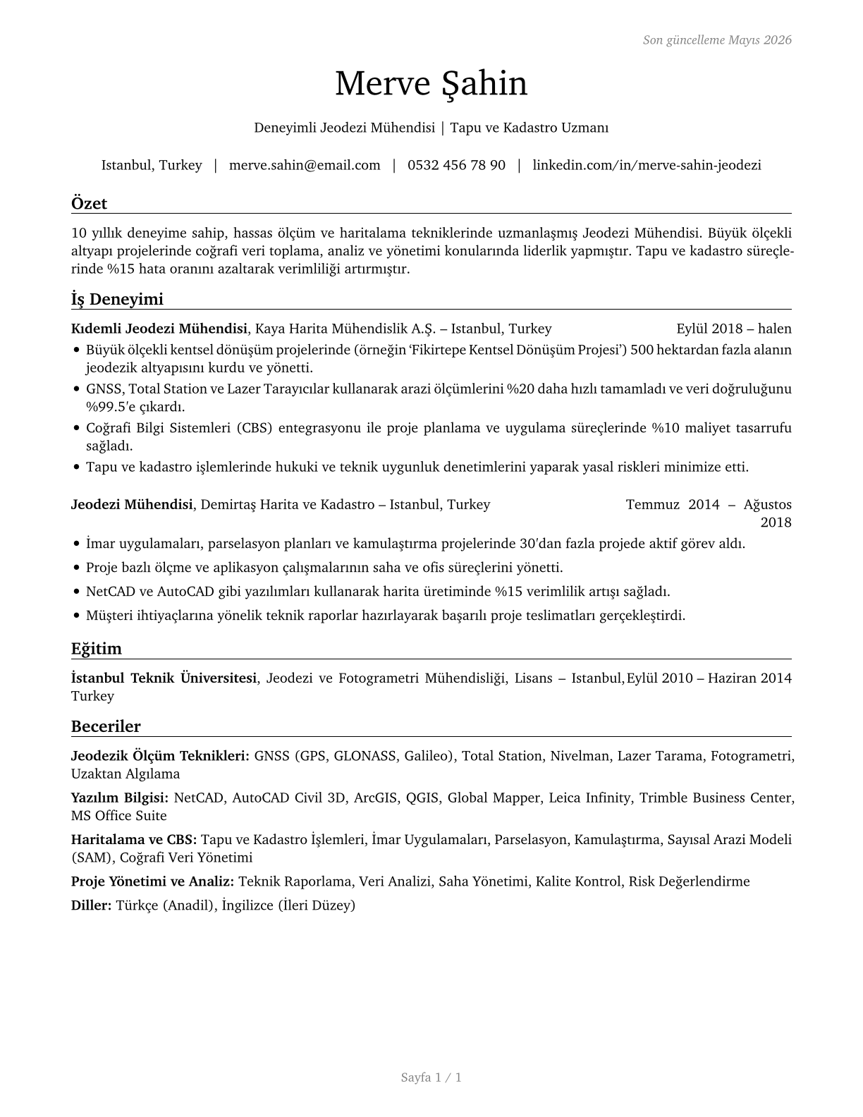 Geodetic Surveyors CV in Turkish — page 1