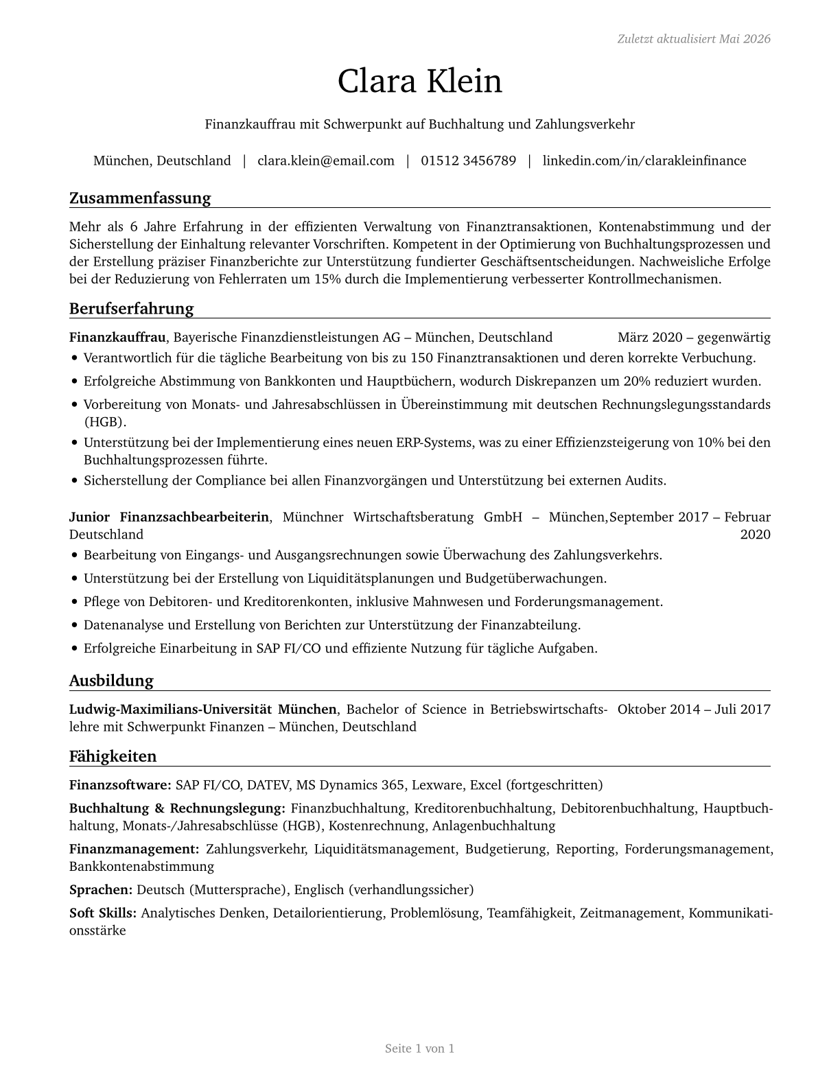 Financial Clerks, All Other CV in German — page 1
