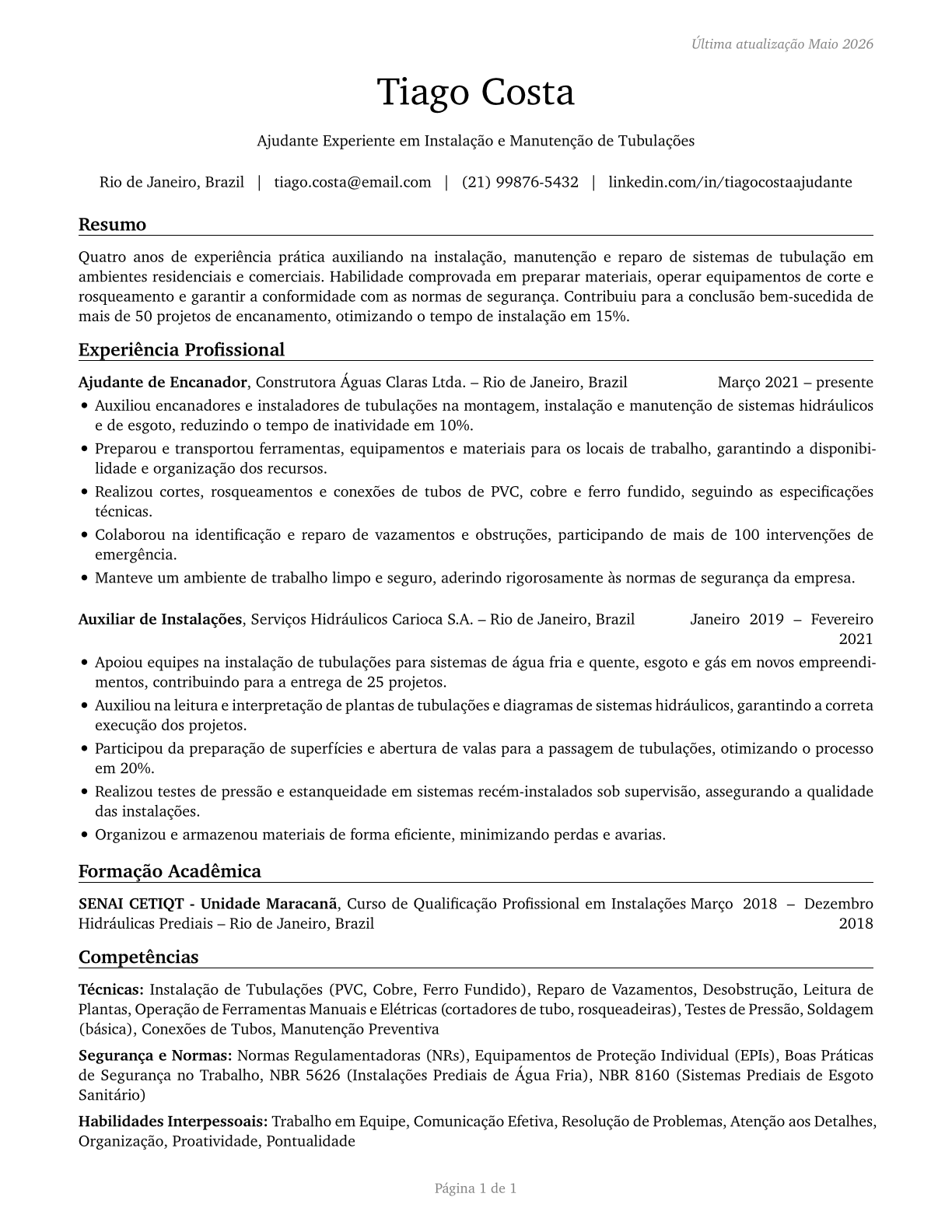 Helpers--Pipelayers, Plumbers, Pipefitters, and Steamfitters CV in Portuguese — page 1