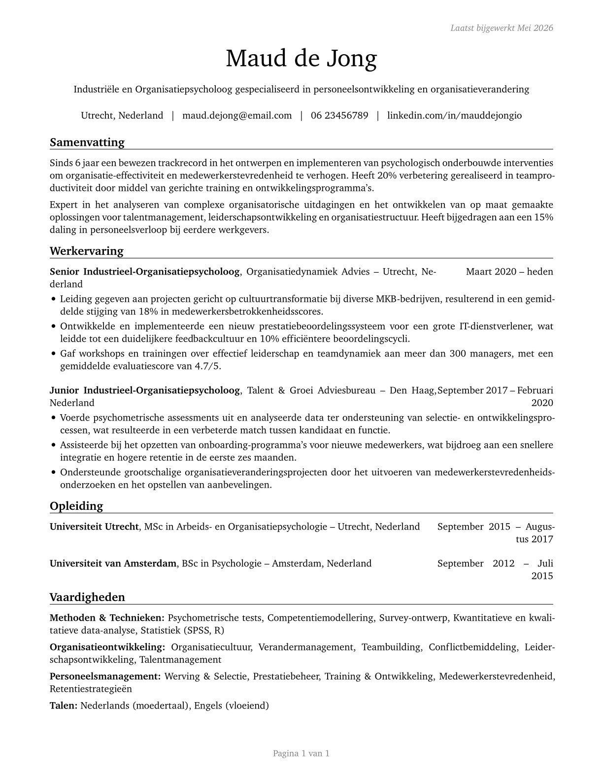 Industrial-Organizational Psychologists CV in Dutch — page 1