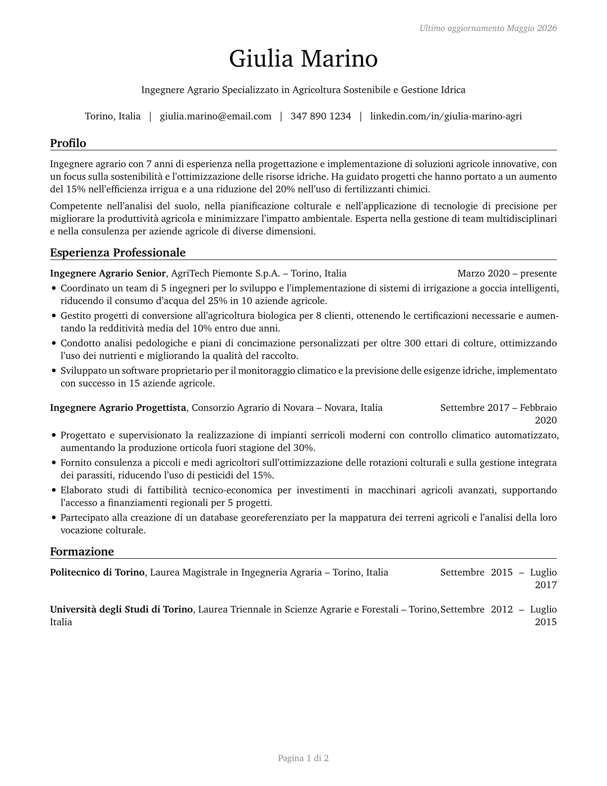 Agricultural Engineers CV in Italian — page 1