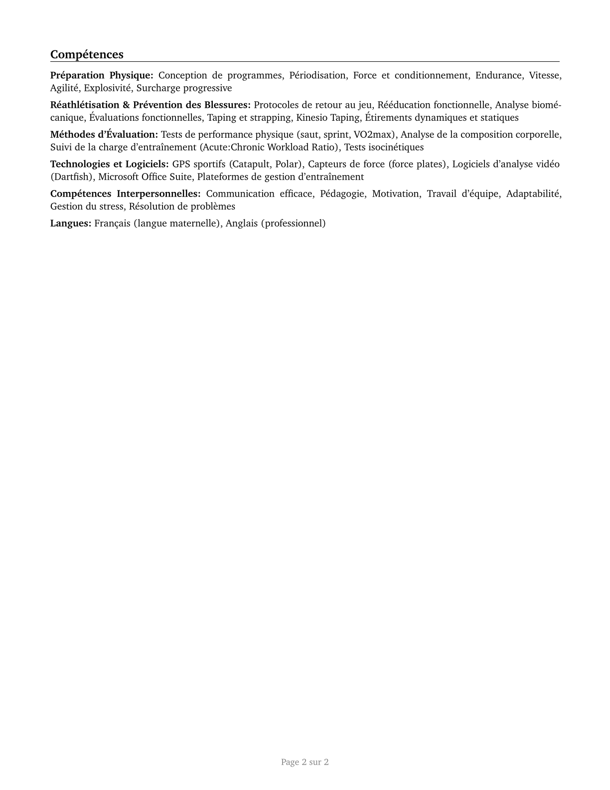 Athletic Trainers CV in French — page 2