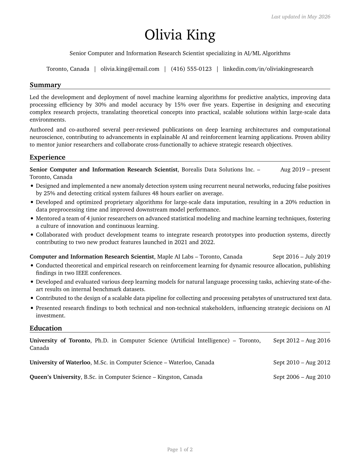 Computer and Information Research Scientists CV in English — page 1