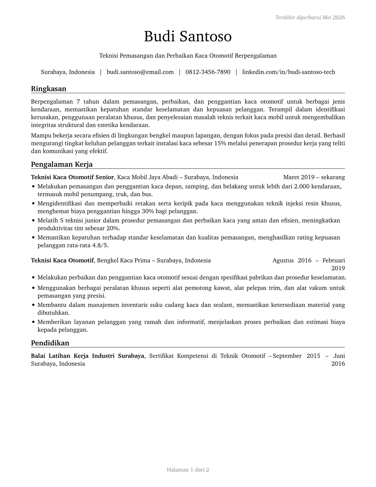 Automotive Glass Installers and Repairers CV in Indonesian — page 1