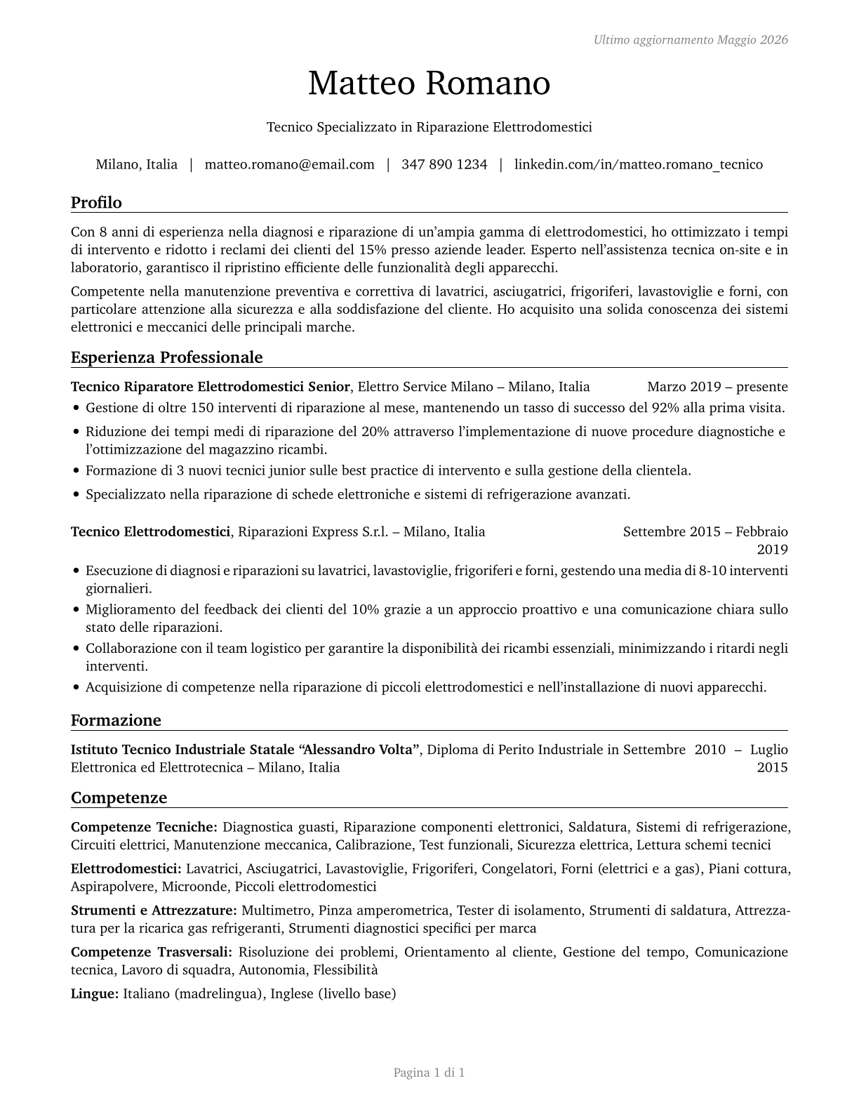 Home Appliance Repairers CV in Italian — page 1