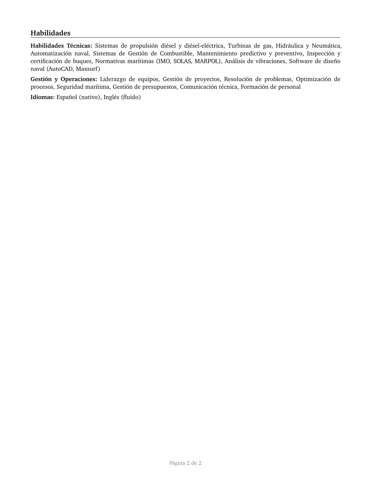 Ship Engineers CV in Spanish — page 2