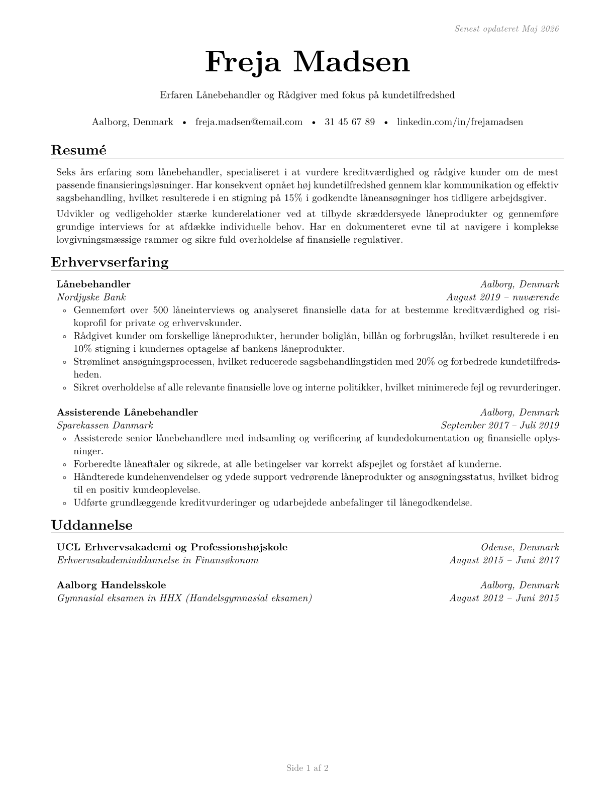 Loan Interviewers and Clerks CV in Danish — page 1
