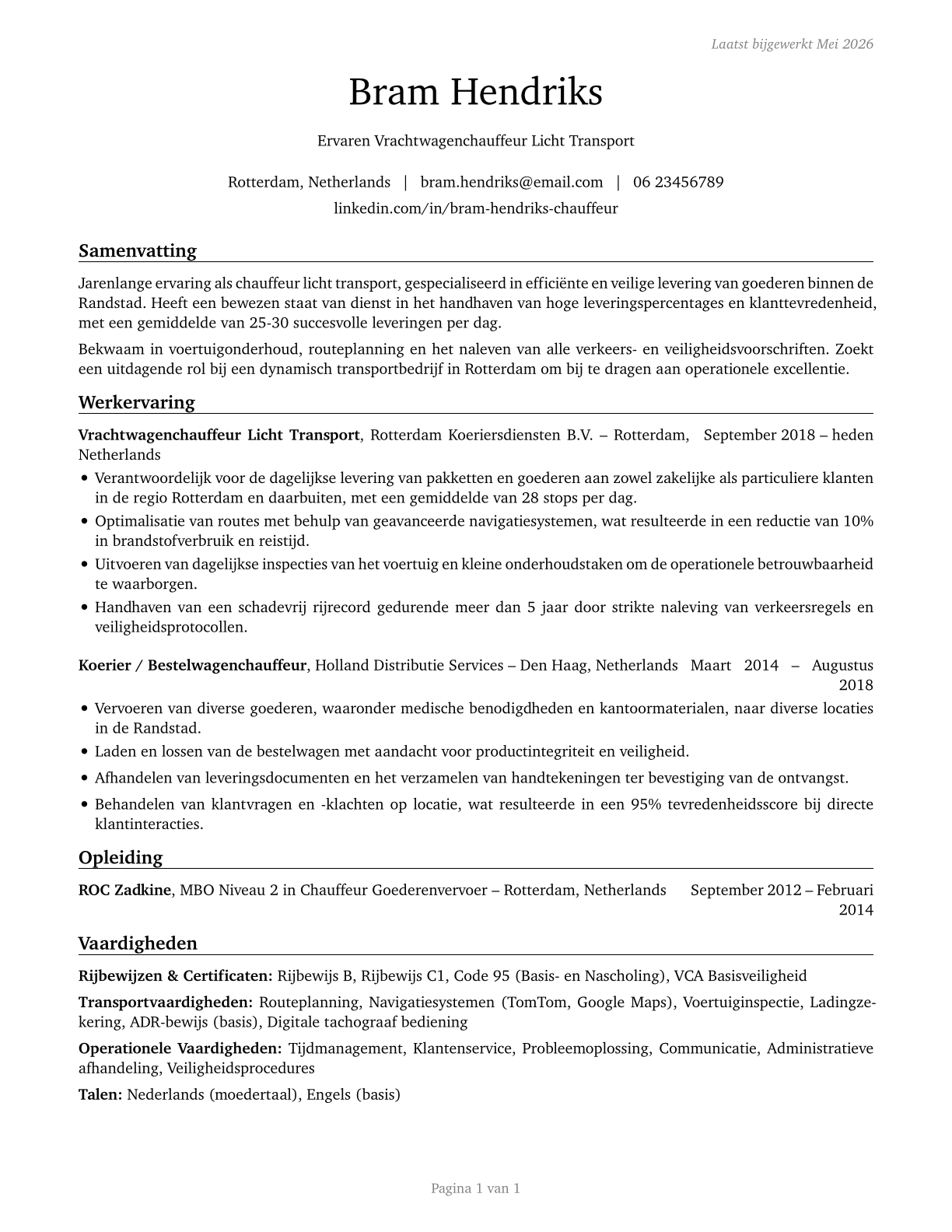 Light Truck Drivers CV in Dutch — page 1