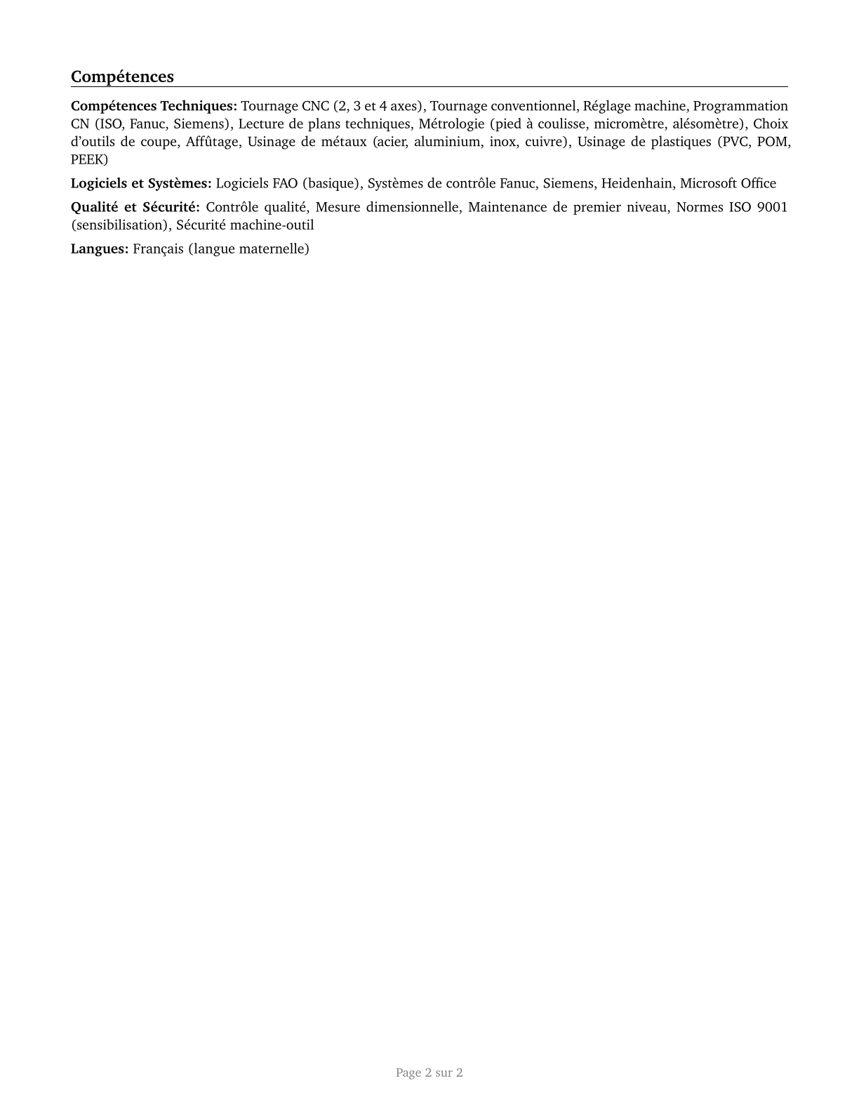 Lathe and Turning Machine Tool Setters, Operators, and Tenders, Metal and Plastic CV in French — page 2