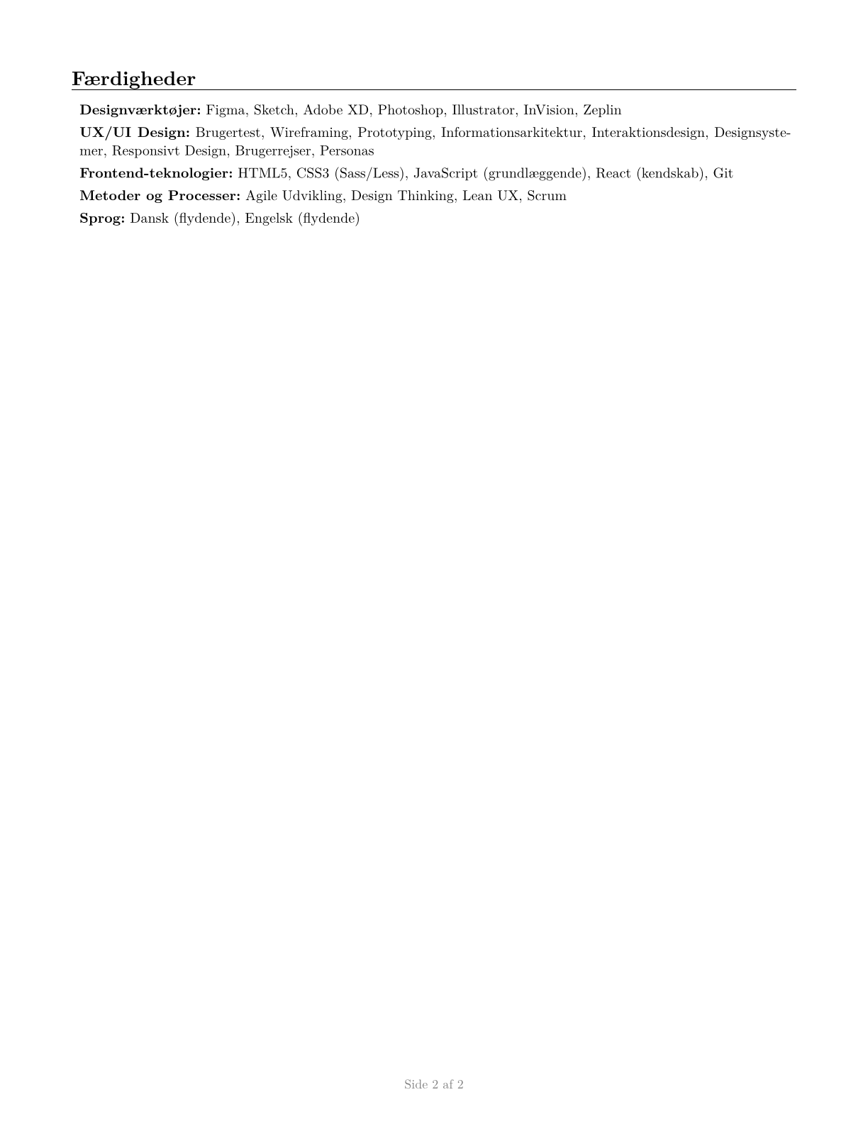 Web and Digital Interface Designers CV in Danish — page 2