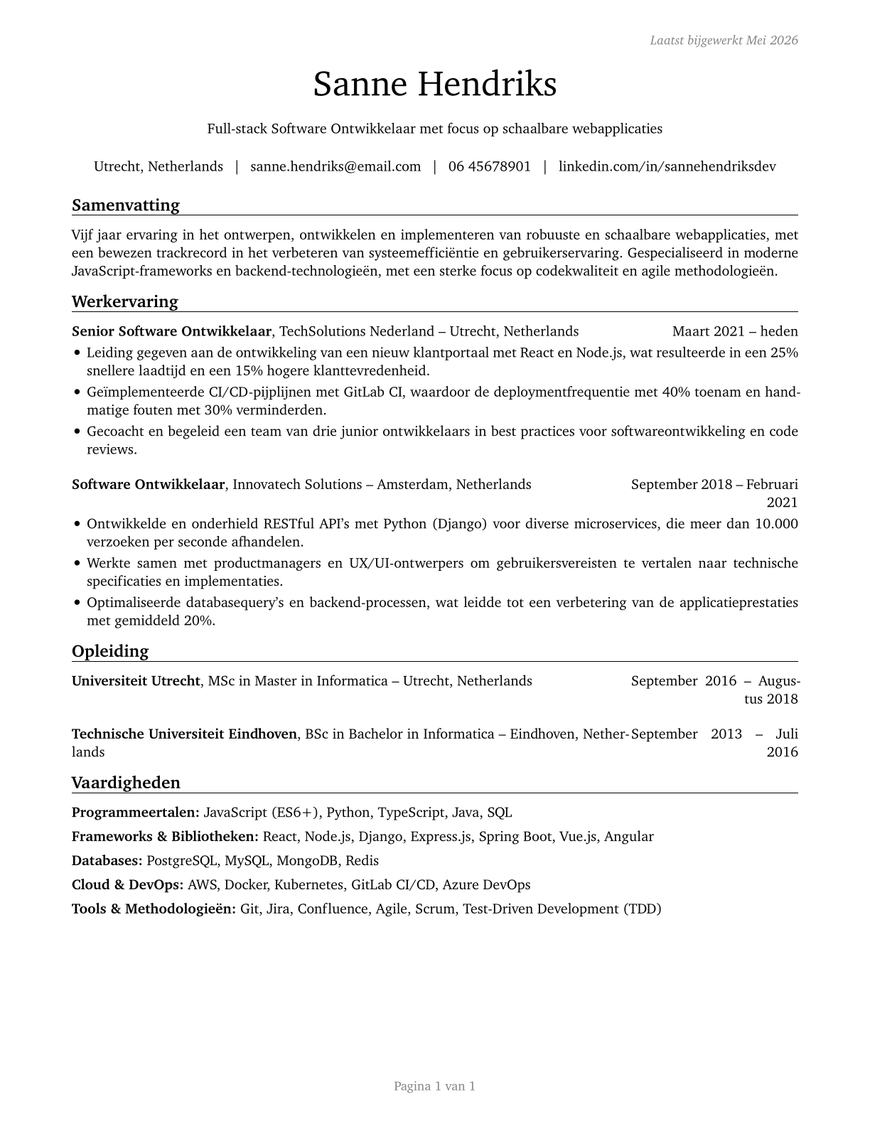Computer Programmers CV in Dutch — page 1