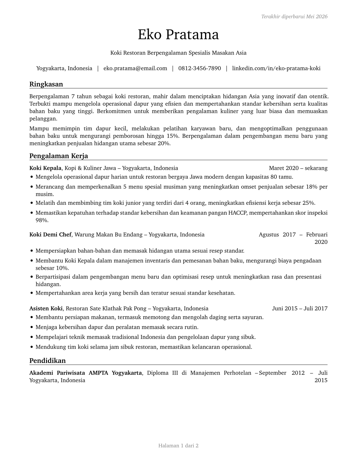 Cooks, Restaurant CV in Indonesian — page 1