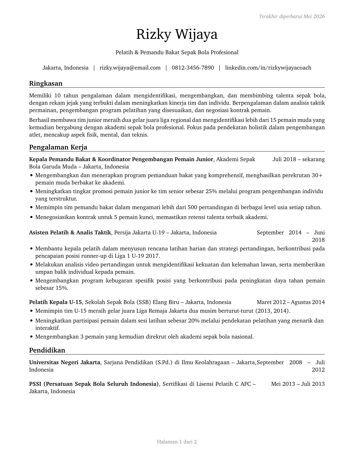 Coaches and Scouts CV in Indonesian — page 1