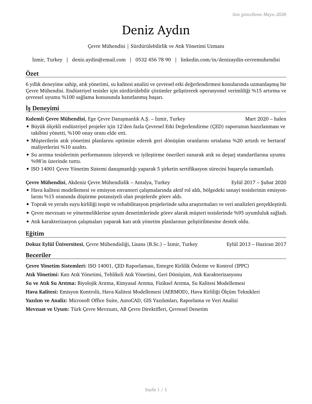 Environmental Engineers CV in Turkish — page 1