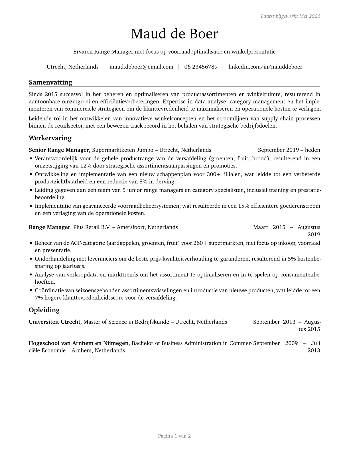 Range Managers CV in Dutch — page 1