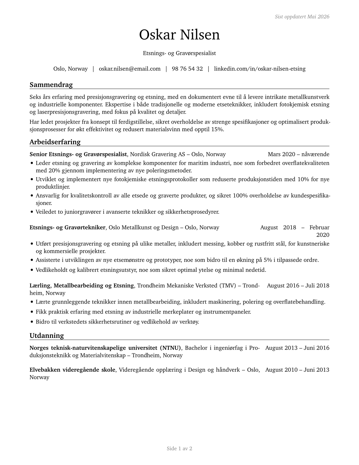 Etchers and Engravers CV in Norwegian_bokmal — page 1