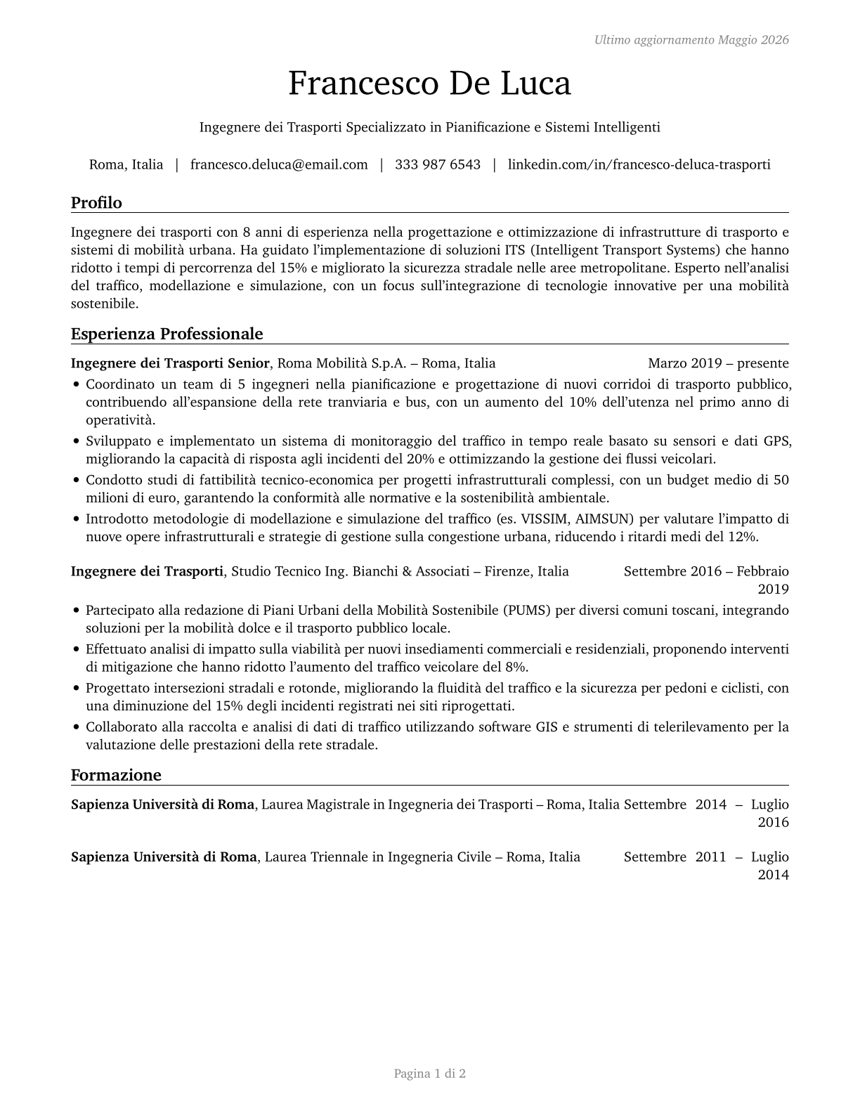 Transportation Engineers CV in Italian — page 1