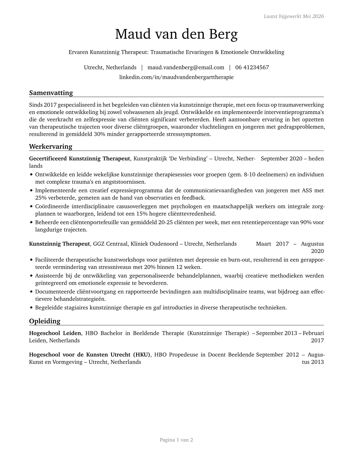 Art Therapists CV in Dutch — page 1