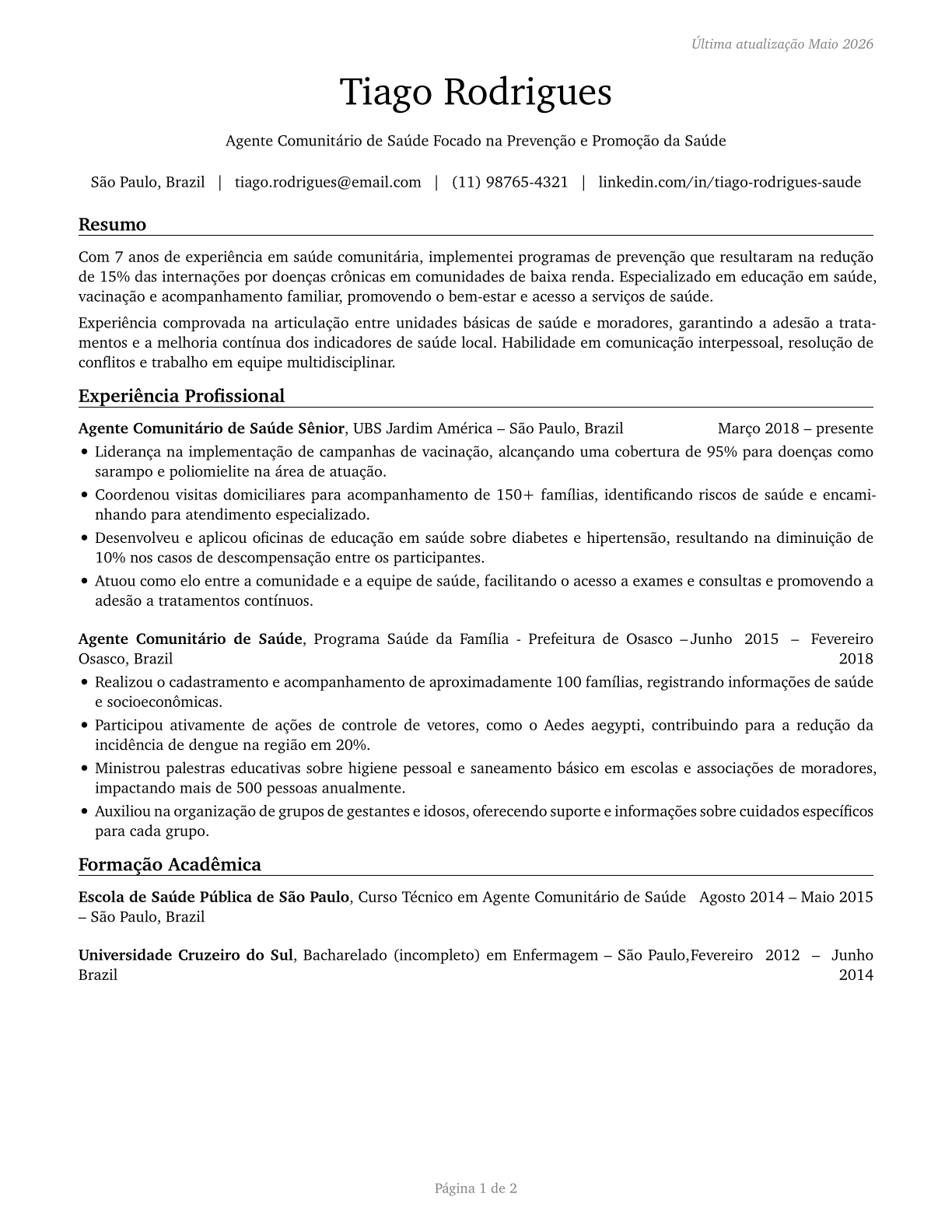 Community Health Workers CV in Portuguese — page 1