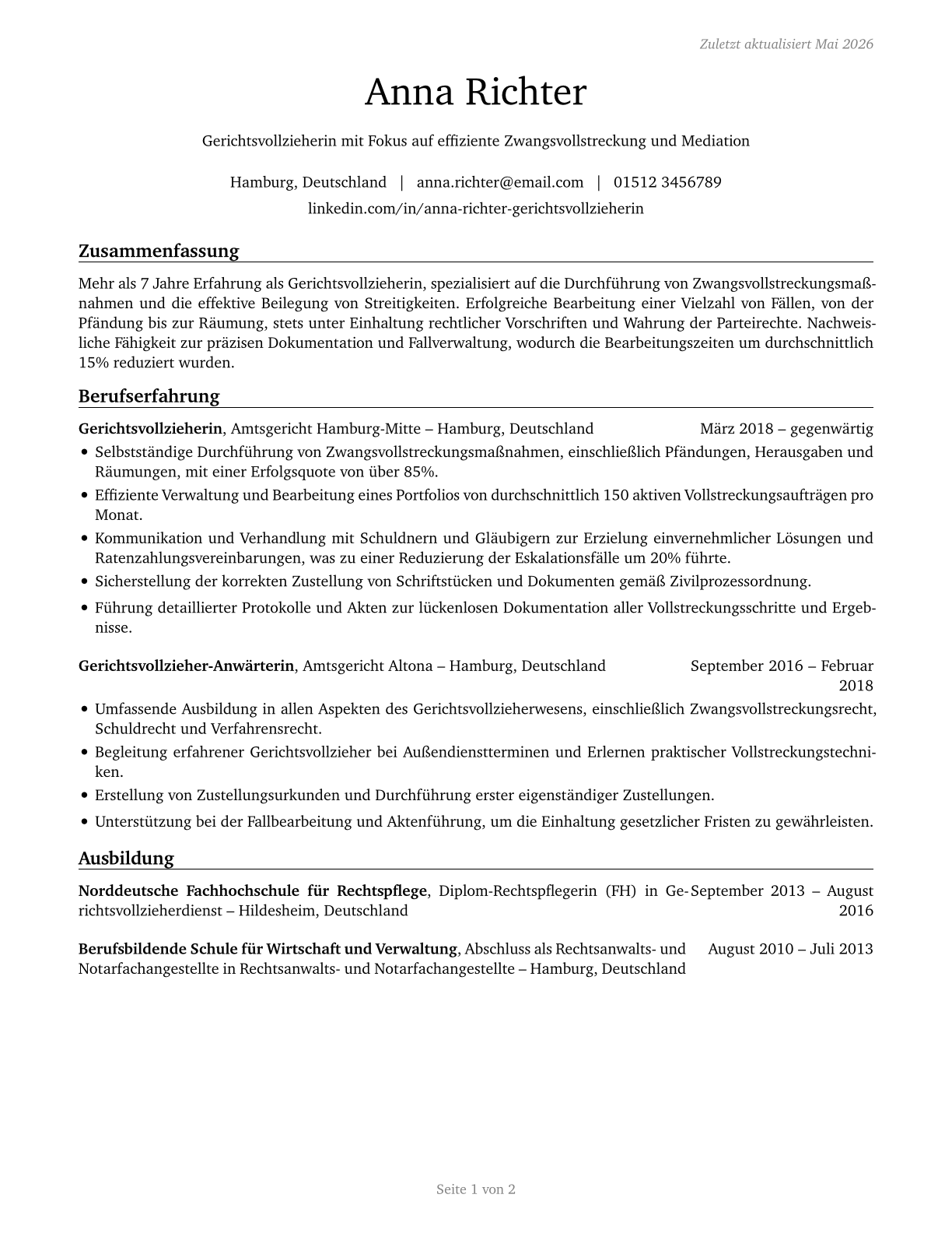 Bailiffs CV in German — page 1