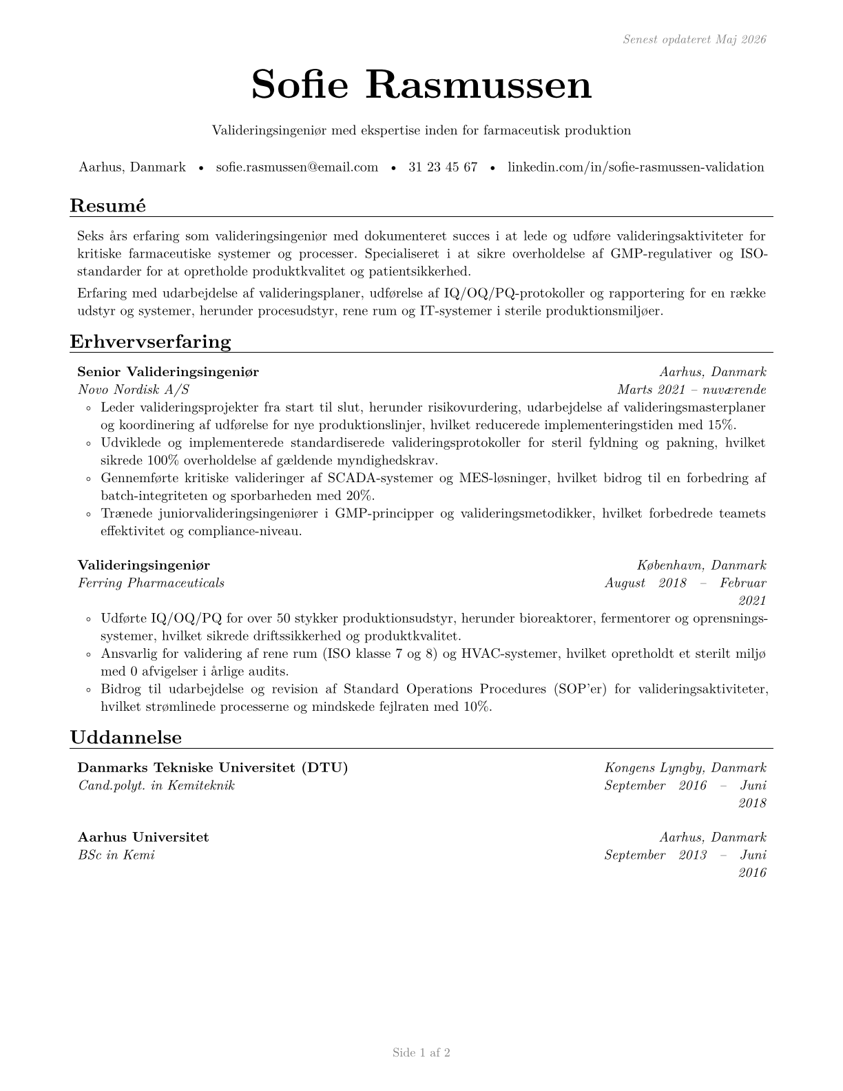 Validation Engineers CV in Danish — page 1