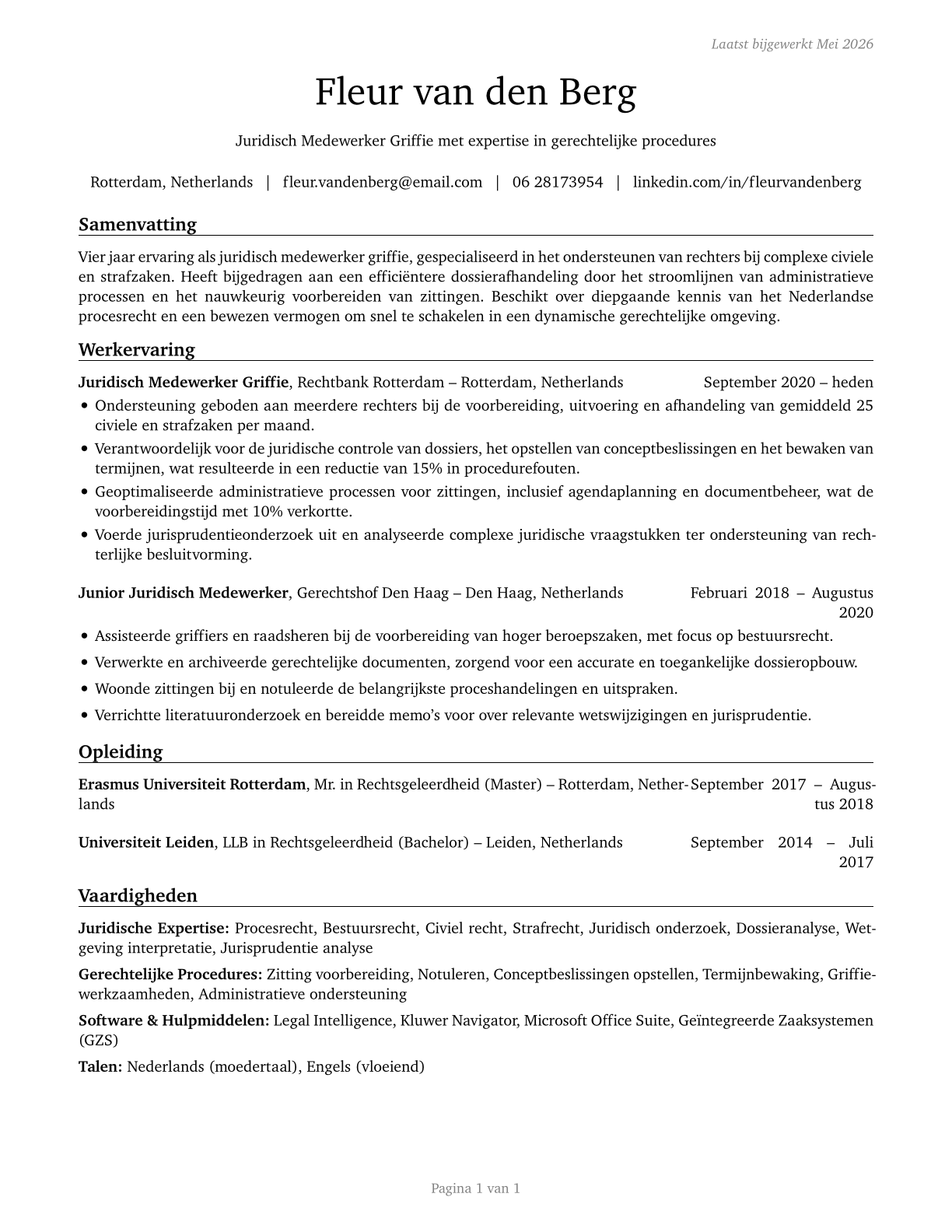 Judicial Law Clerks CV in Dutch — page 1
