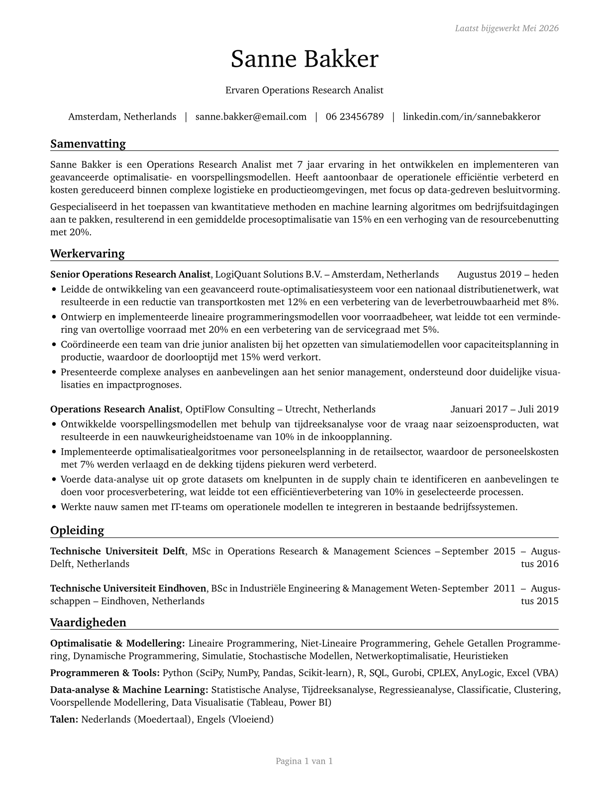 Operations Research Analysts CV in Dutch — page 1