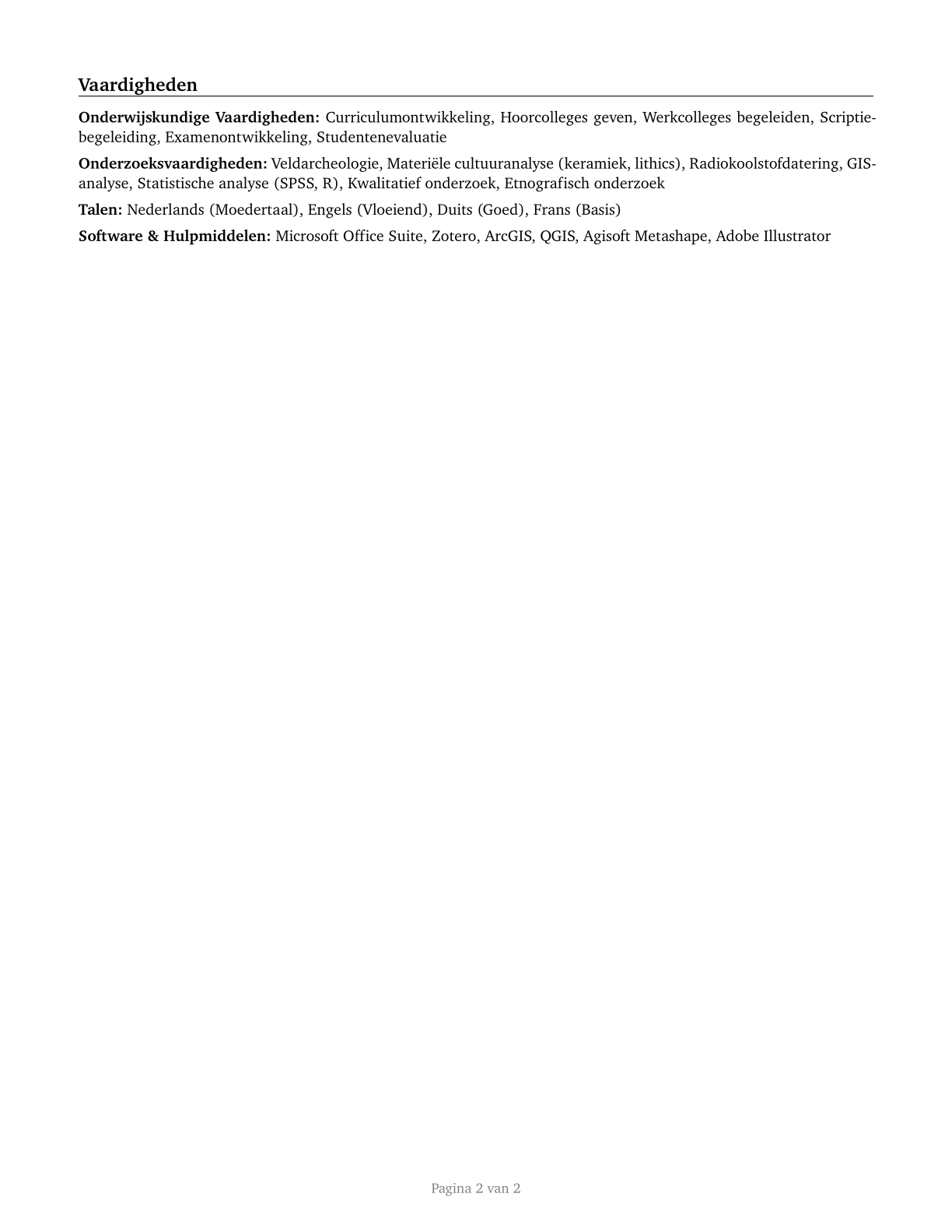 Anthropology and Archeology Teachers, Postsecondary CV in Dutch — page 2