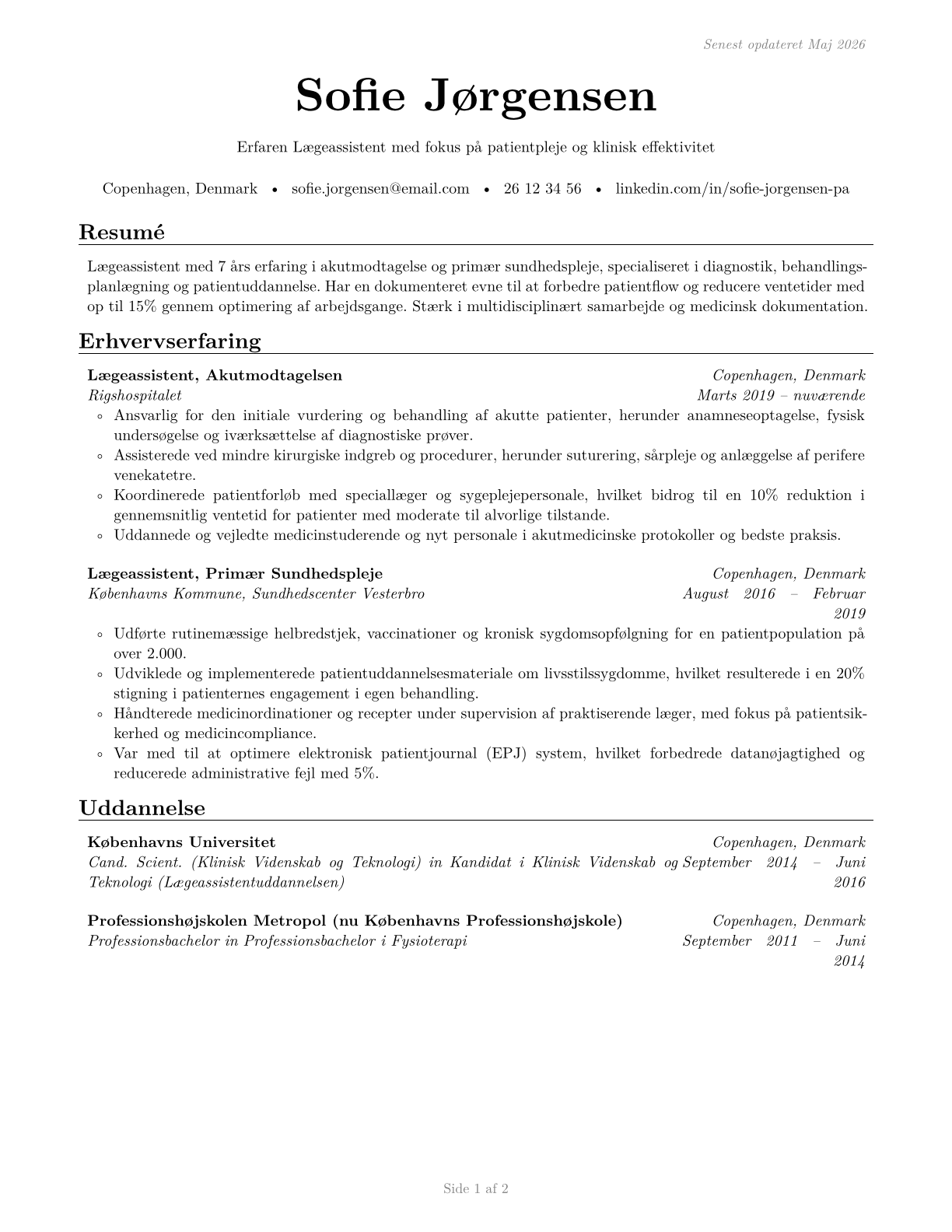 Physician Assistants CV in Danish — page 1