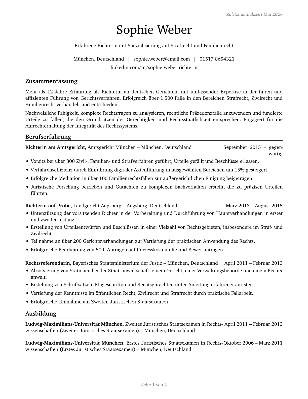 Judges, Magistrate Judges, and Magistrates CV in German — page 1