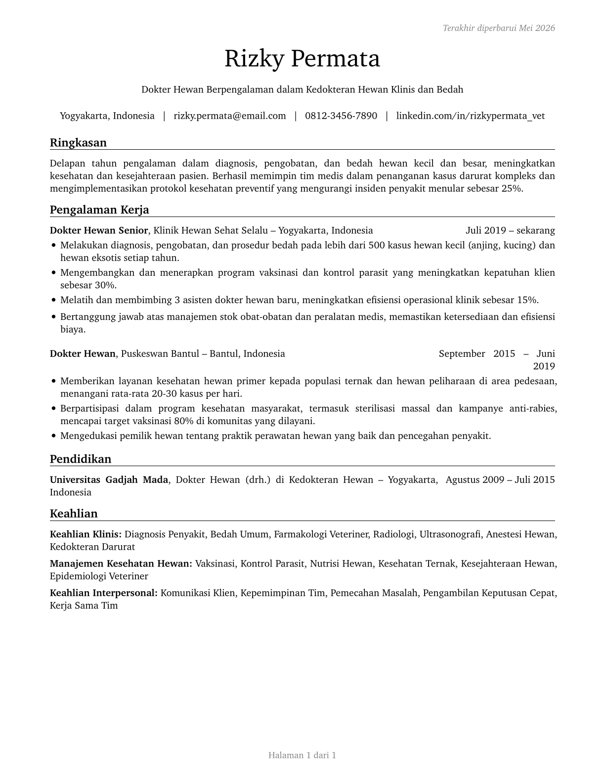 Veterinarians CV in Indonesian — page 1