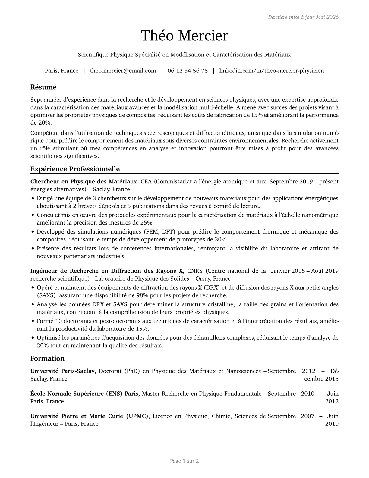 Physical Scientists, All Other CV in French — page 1