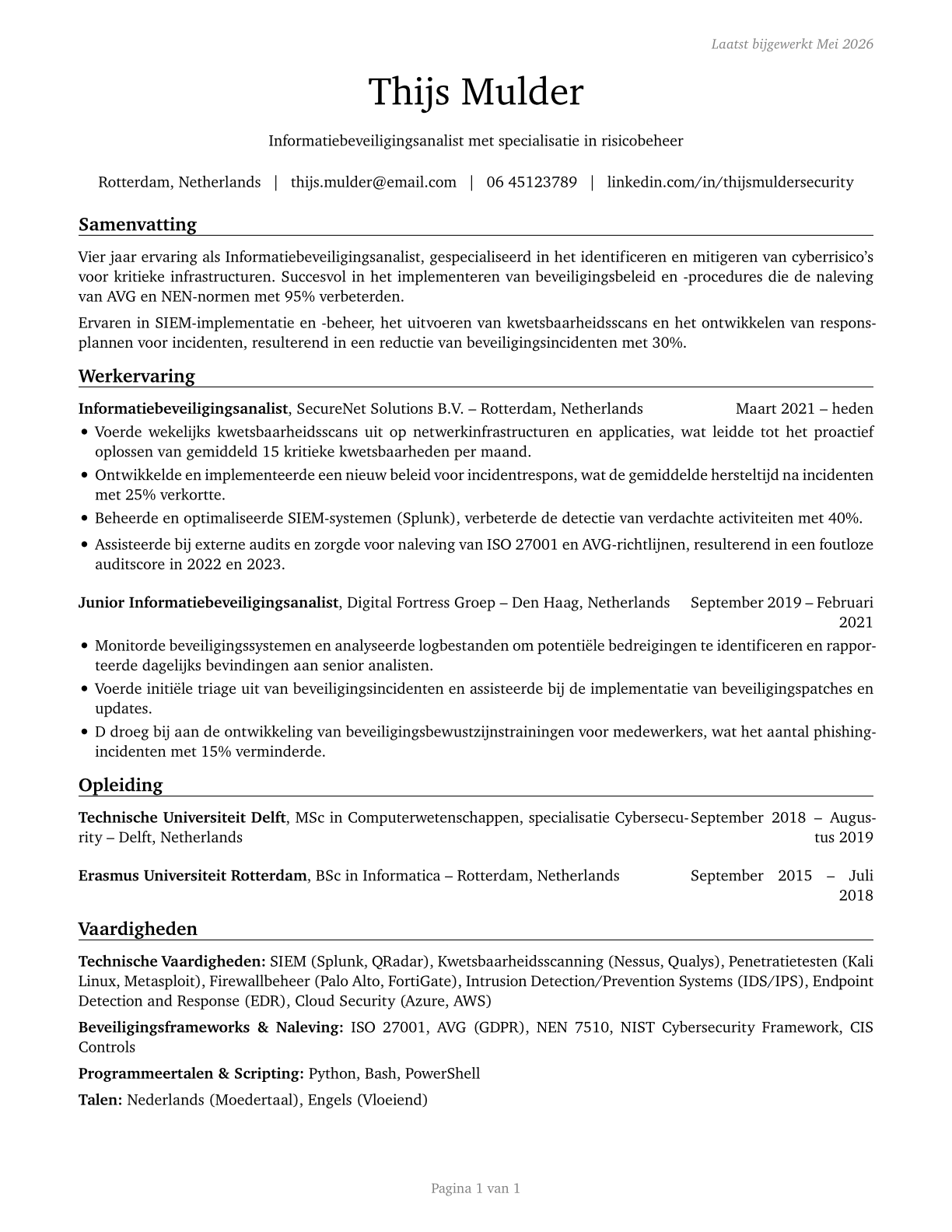 Information Security Analysts CV in Dutch — page 1