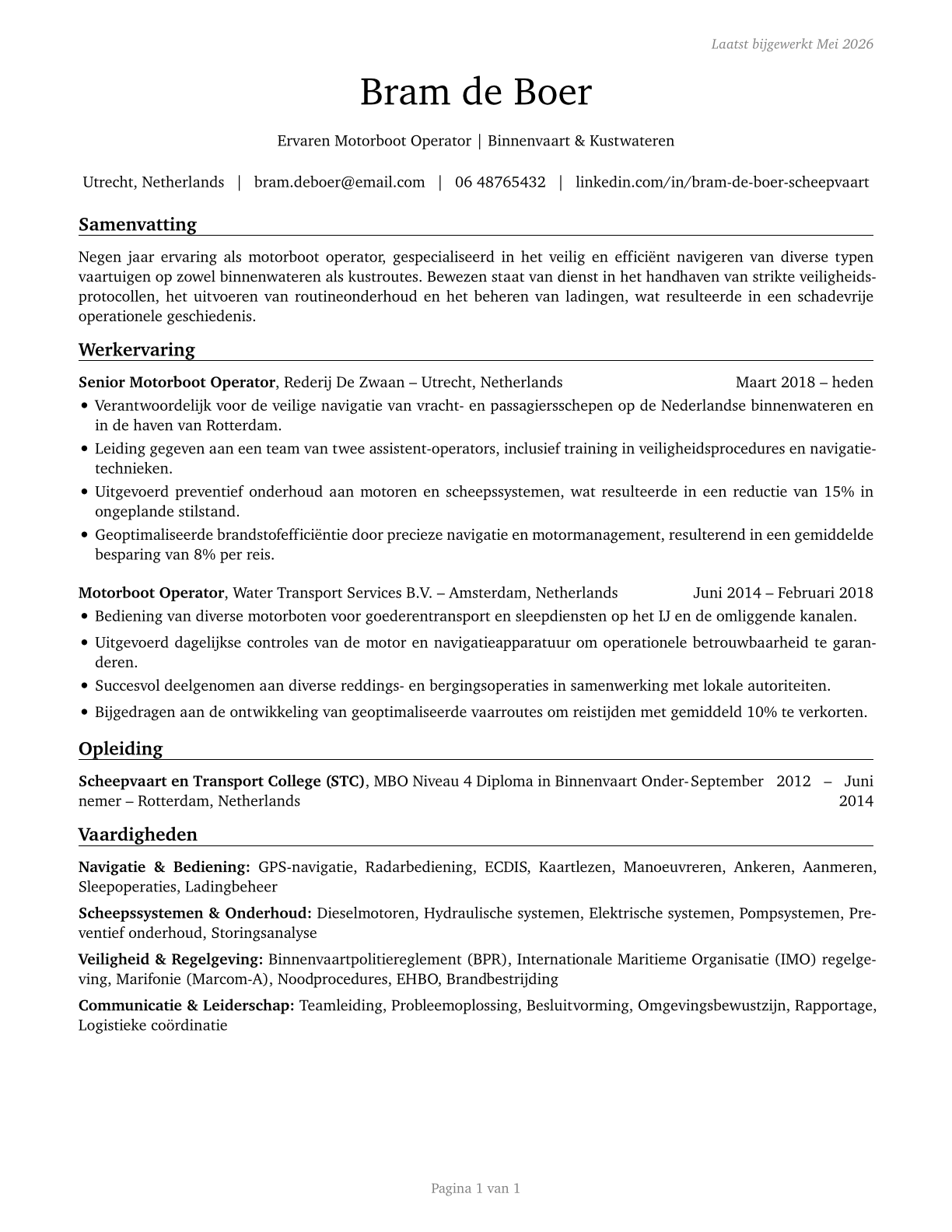 Motorboat Operators CV in Dutch — page 1