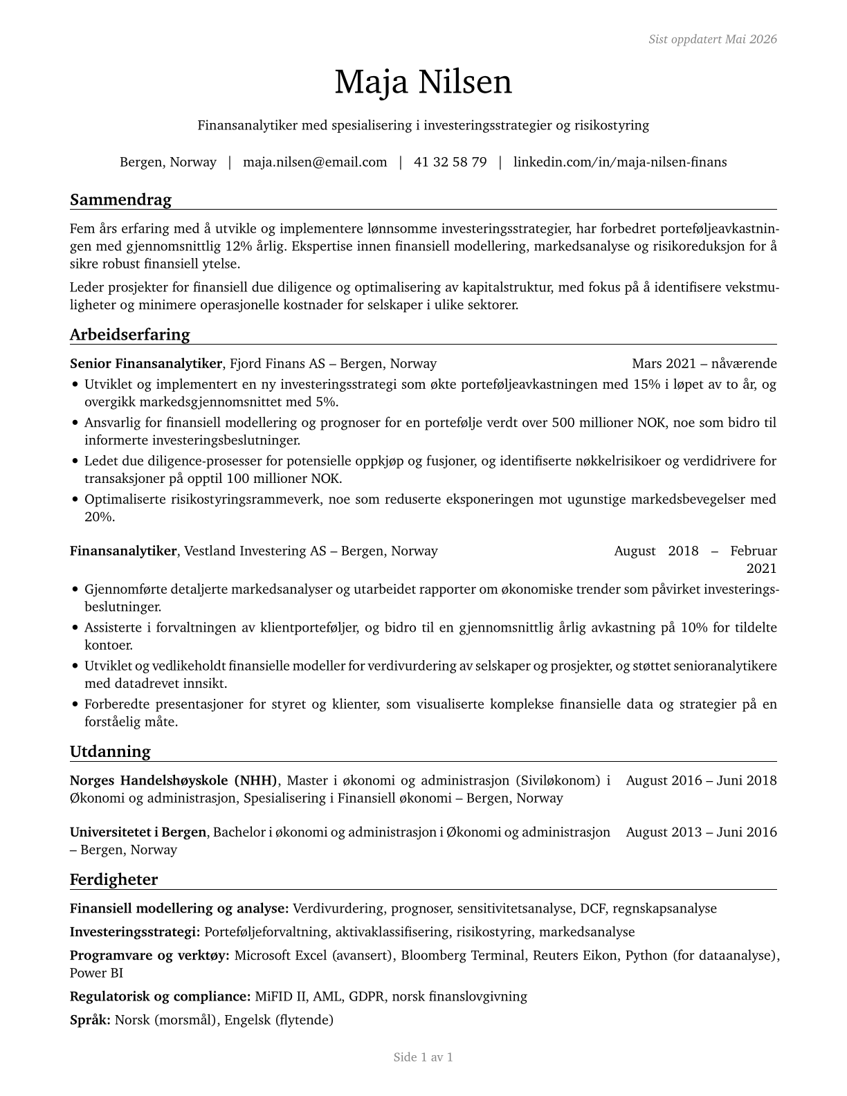 Financial Specialists, All Other CV in Norwegian_bokmal — page 1