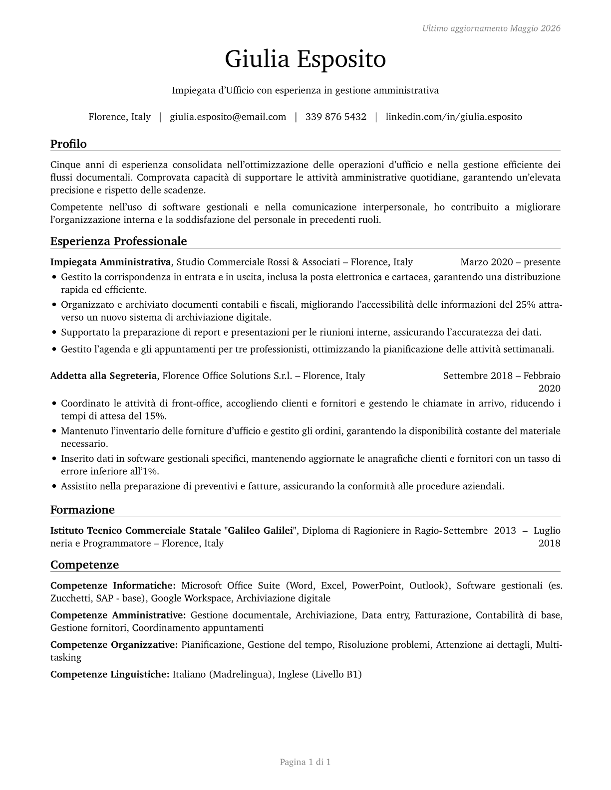 Office Clerks, General CV in Italian — page 1