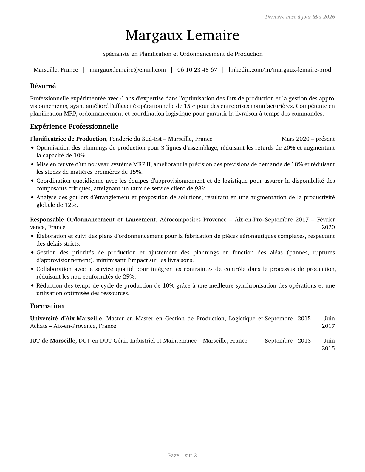 Production, Planning, and Expediting Clerks CV in French — page 1
