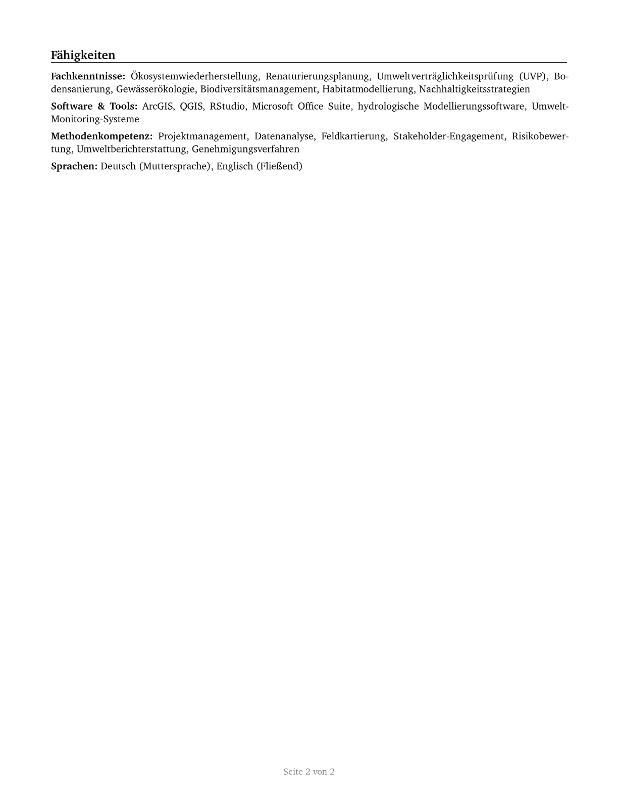 Environmental Restoration Planners CV in German — page 2