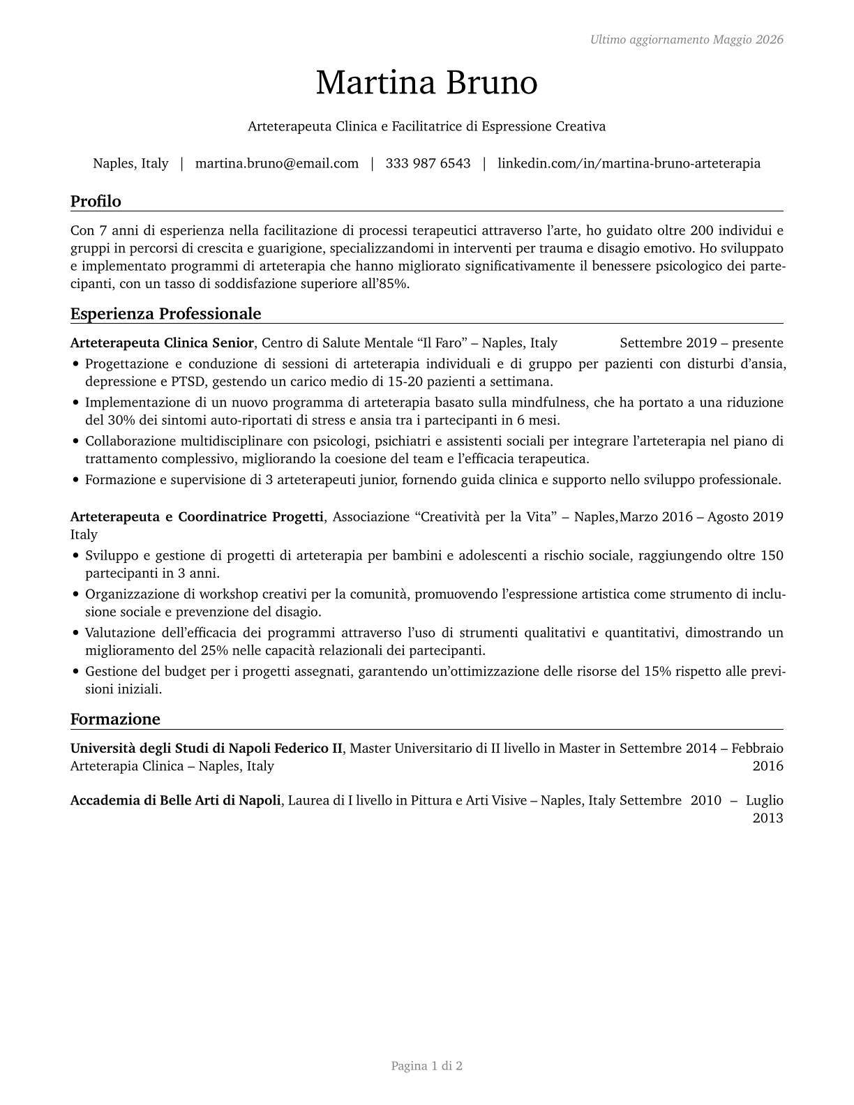Art Therapists CV in Italian — page 1