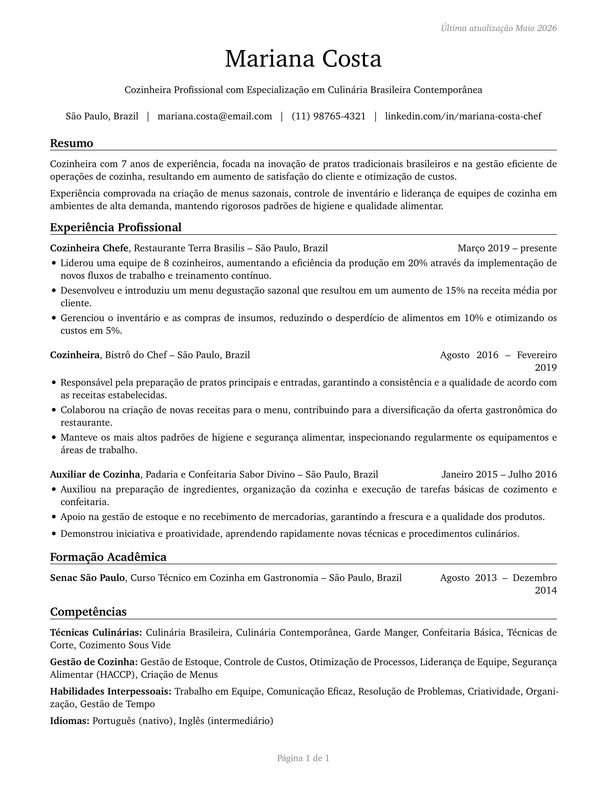 Cooks, All Other CV in Portuguese — page 1
