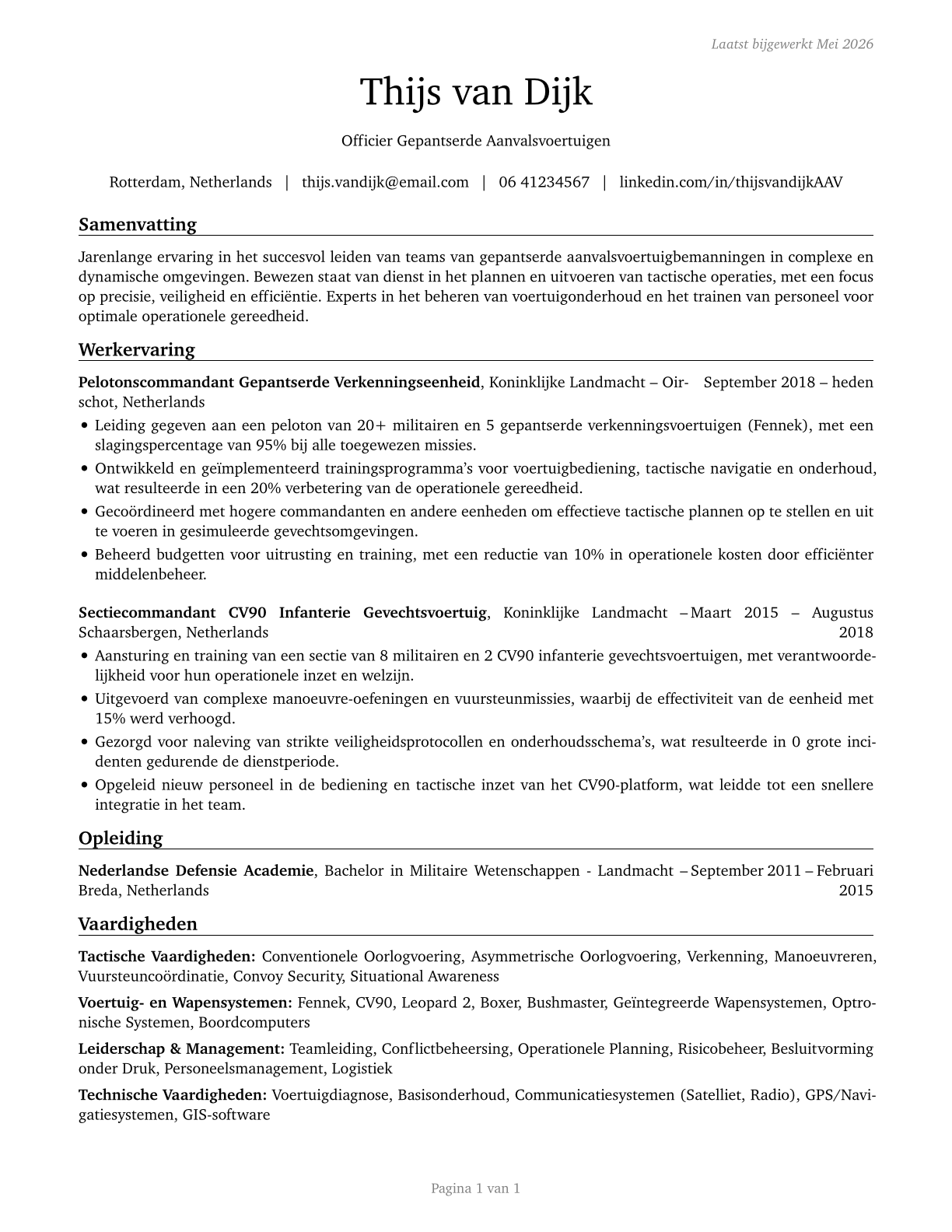 Armored Assault Vehicle Officers CV in Dutch — page 1