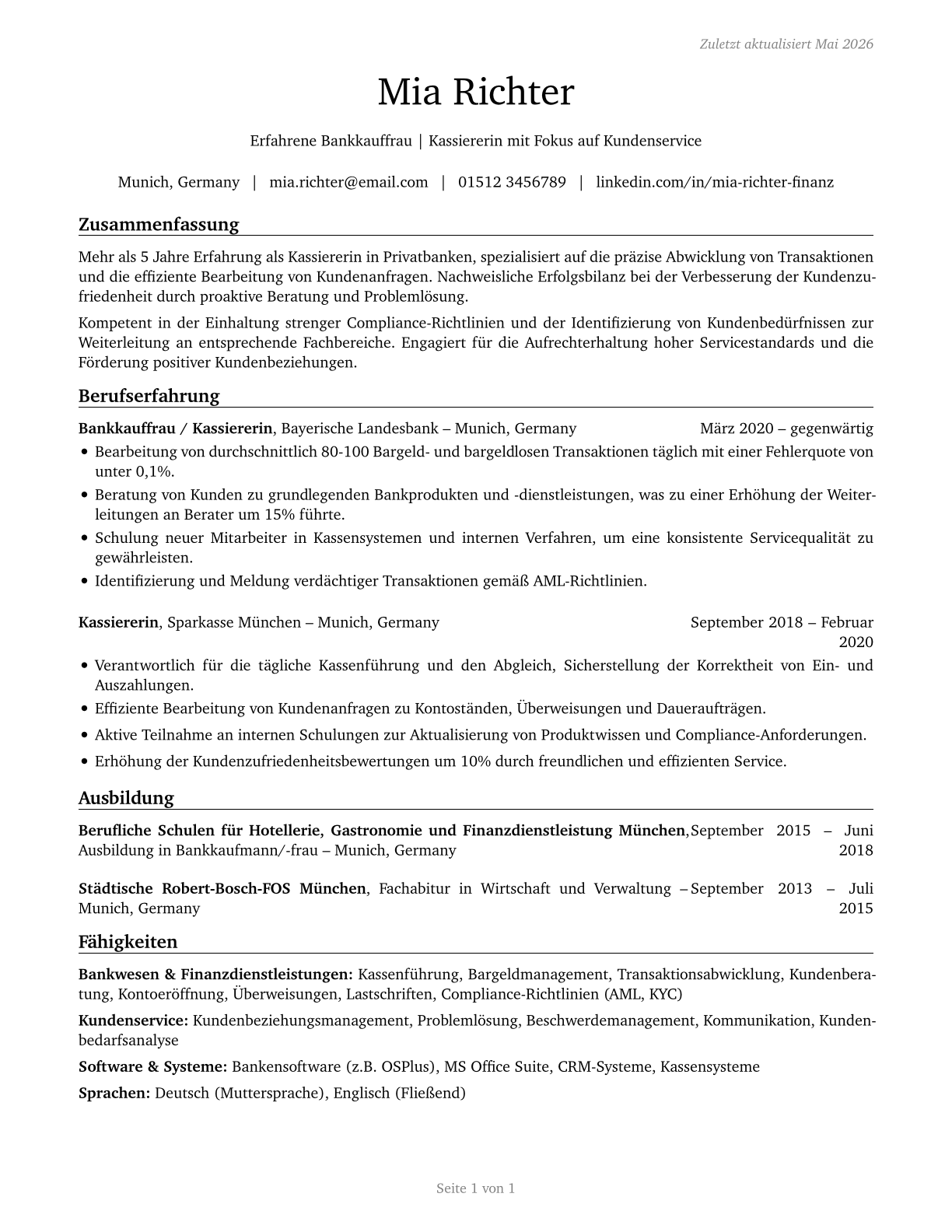 Tellers CV in German — page 1