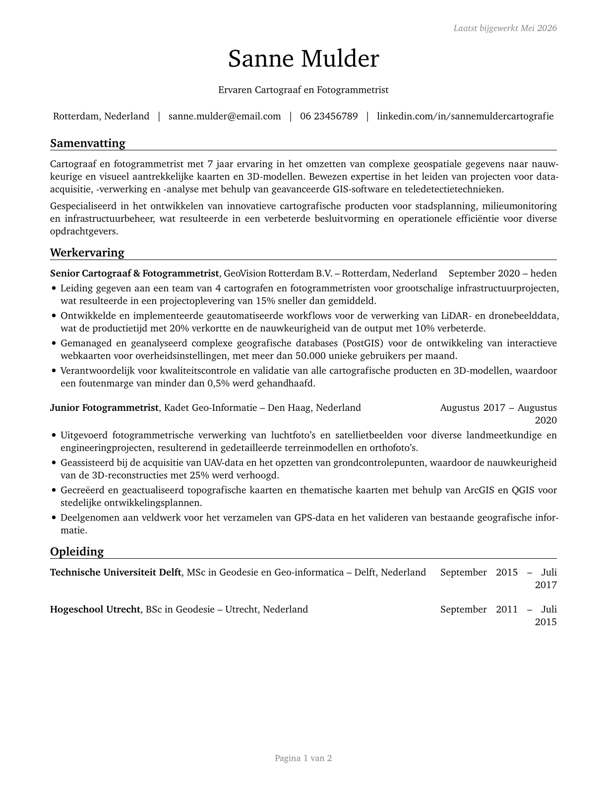 Cartographers and Photogrammetrists CV in Dutch — page 1