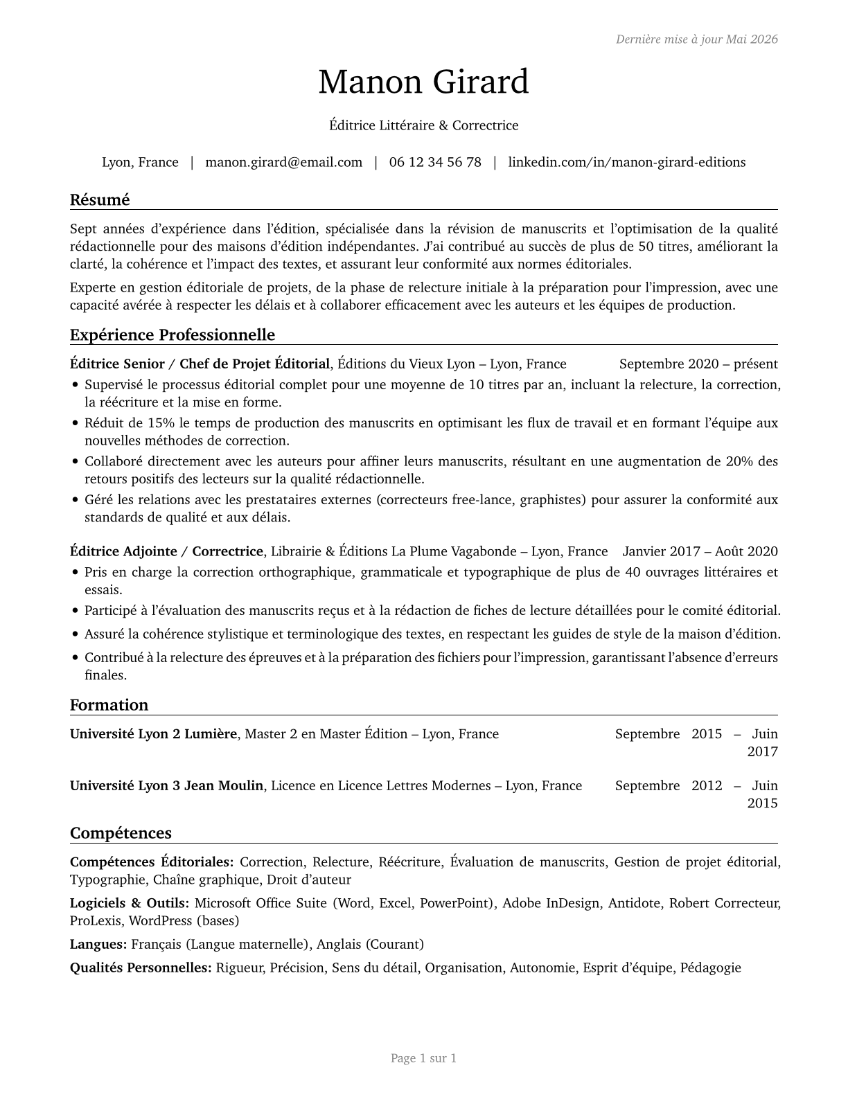 Editors CV in French — page 1