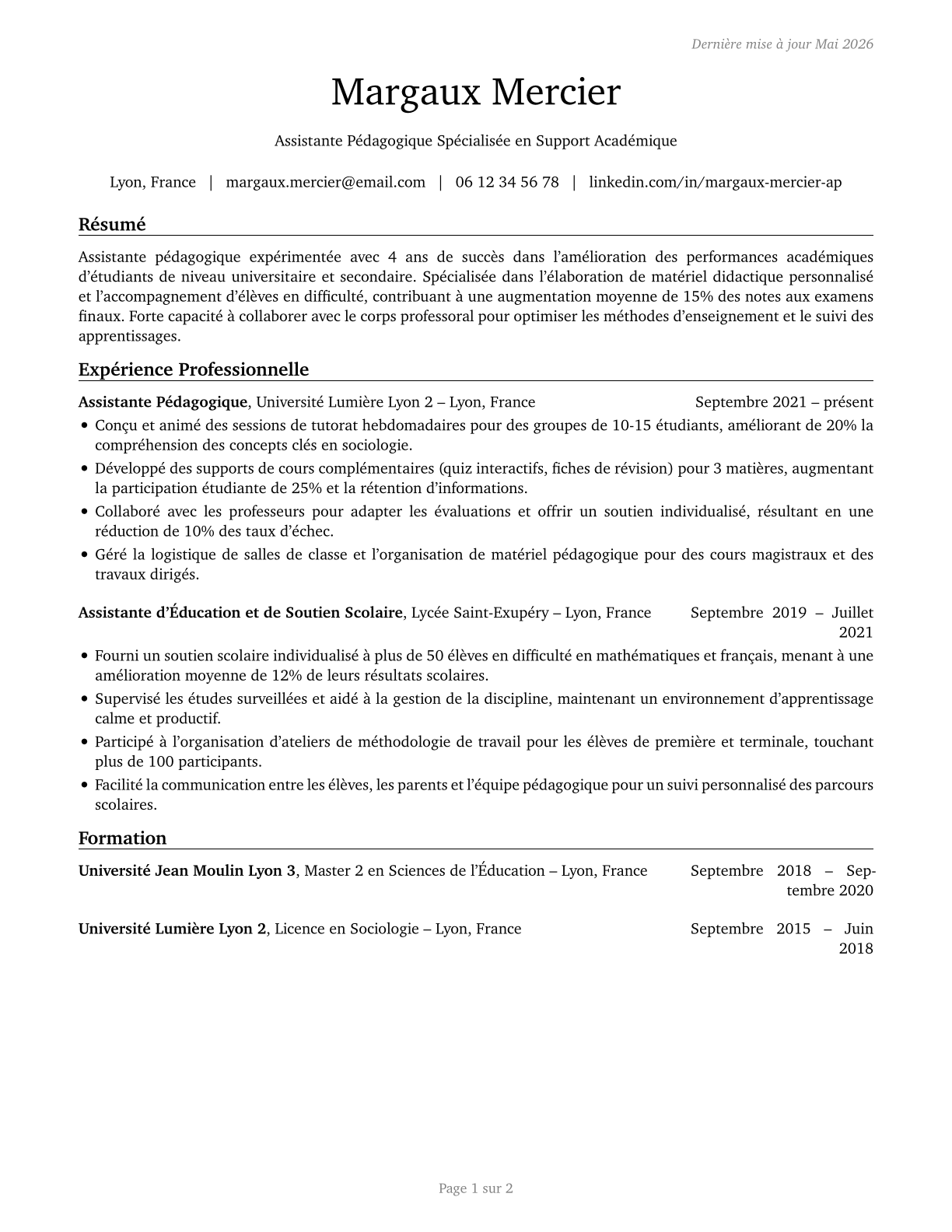 Teaching Assistants, All Other CV in French — page 1