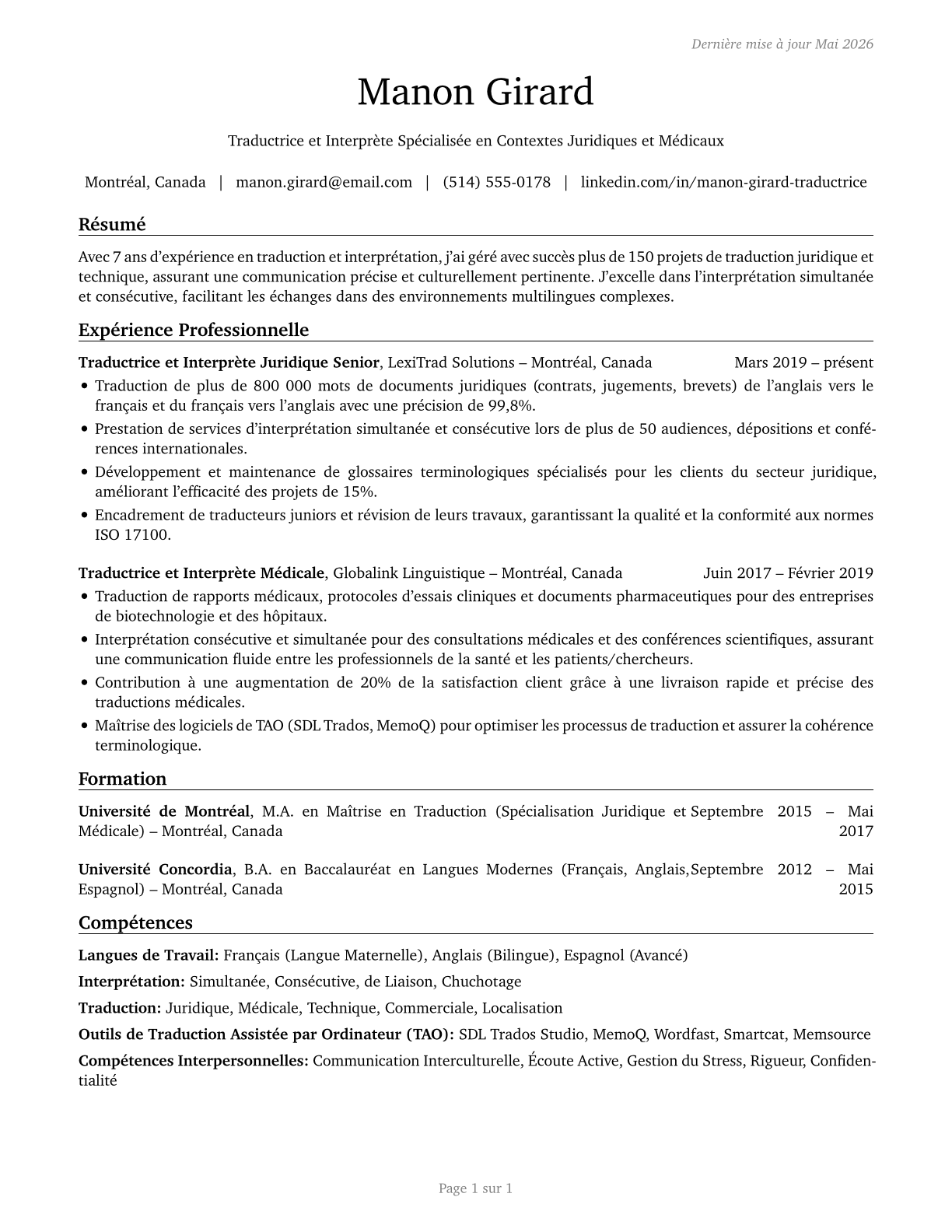 Interpreters and Translators CV in French — page 1