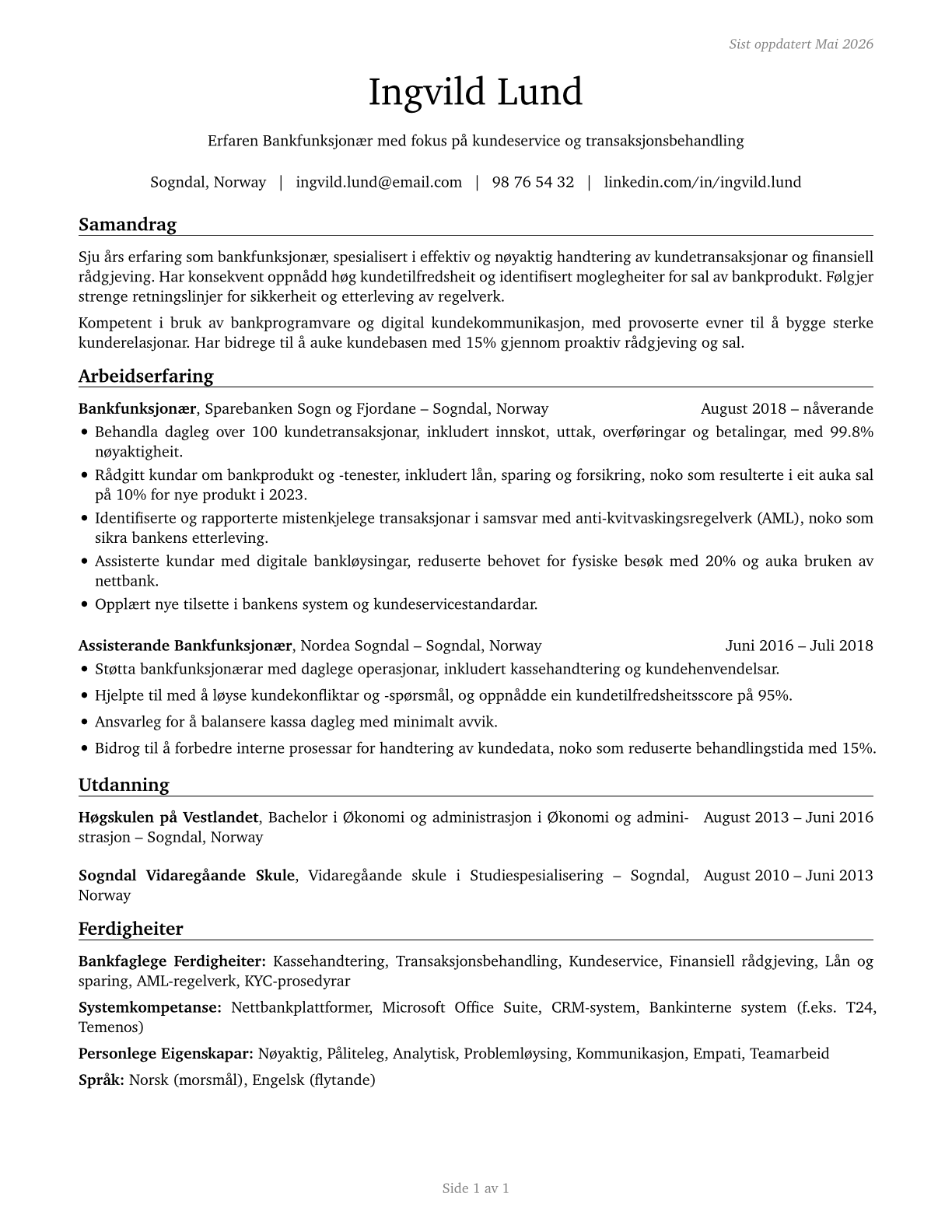 Tellers CV in Norwegian_nynorsk — page 1