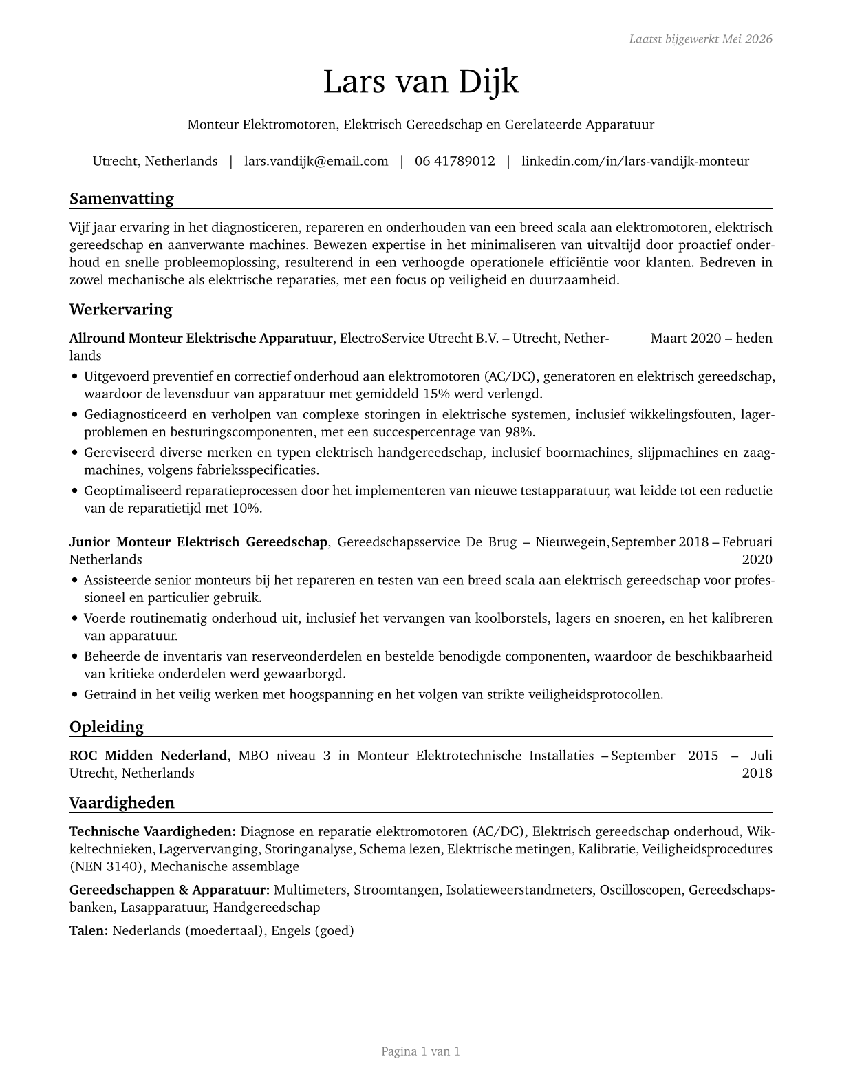 Electric Motor, Power Tool, and Related Repairers CV in Dutch — page 1