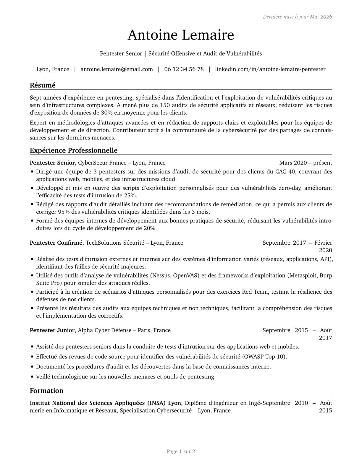Penetration Testers CV in French — page 1